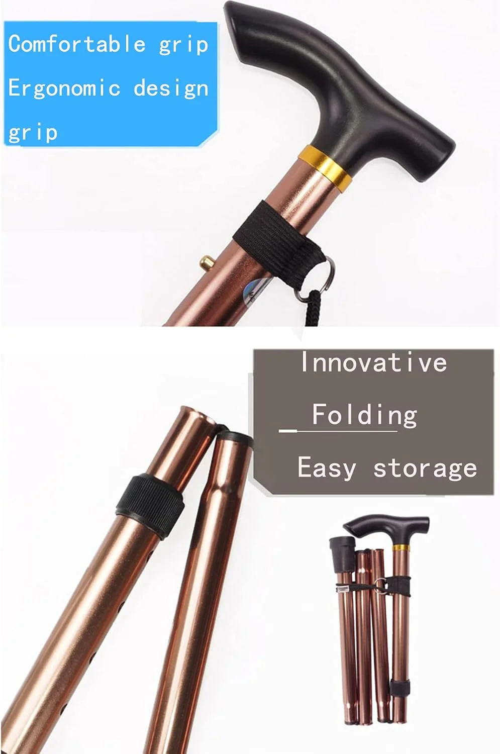 عصای پیاده روی JMSL برای سالمندان - عصای تاشو - عصای کوهنوردی تلسکوپی - عصای ضد لغزش - آلیاژ آلومینیوم 85-95 سانتی متر - 5 مرحله قابل تنظیم