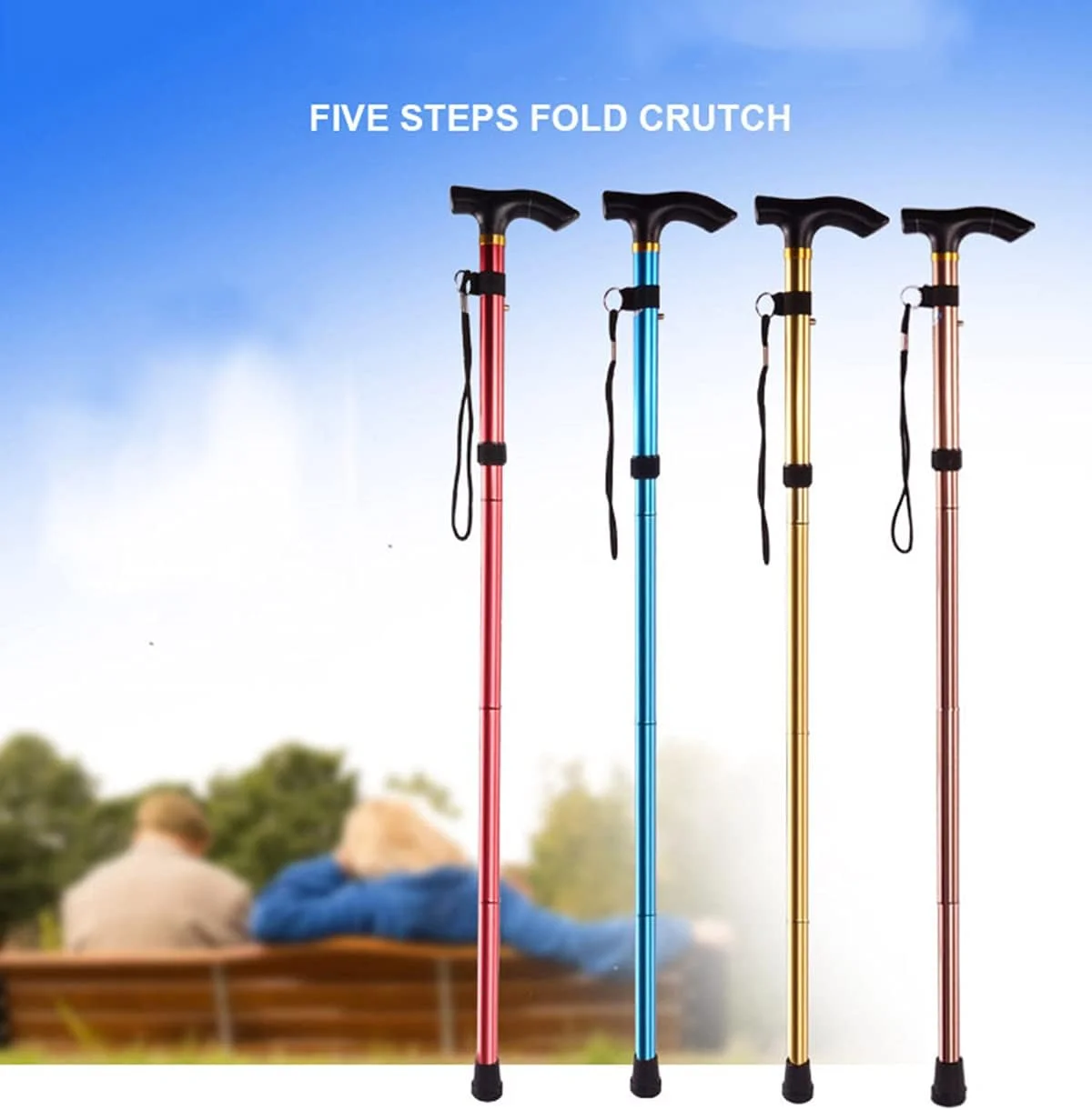 عصای پیاده روی JMSL برای سالمندان - عصای تاشو - عصای کوهنوردی تلسکوپی - عصای ضد لغزش - آلیاژ آلومینیوم 85-95 سانتی متر - 5 مرحله قابل تنظیم