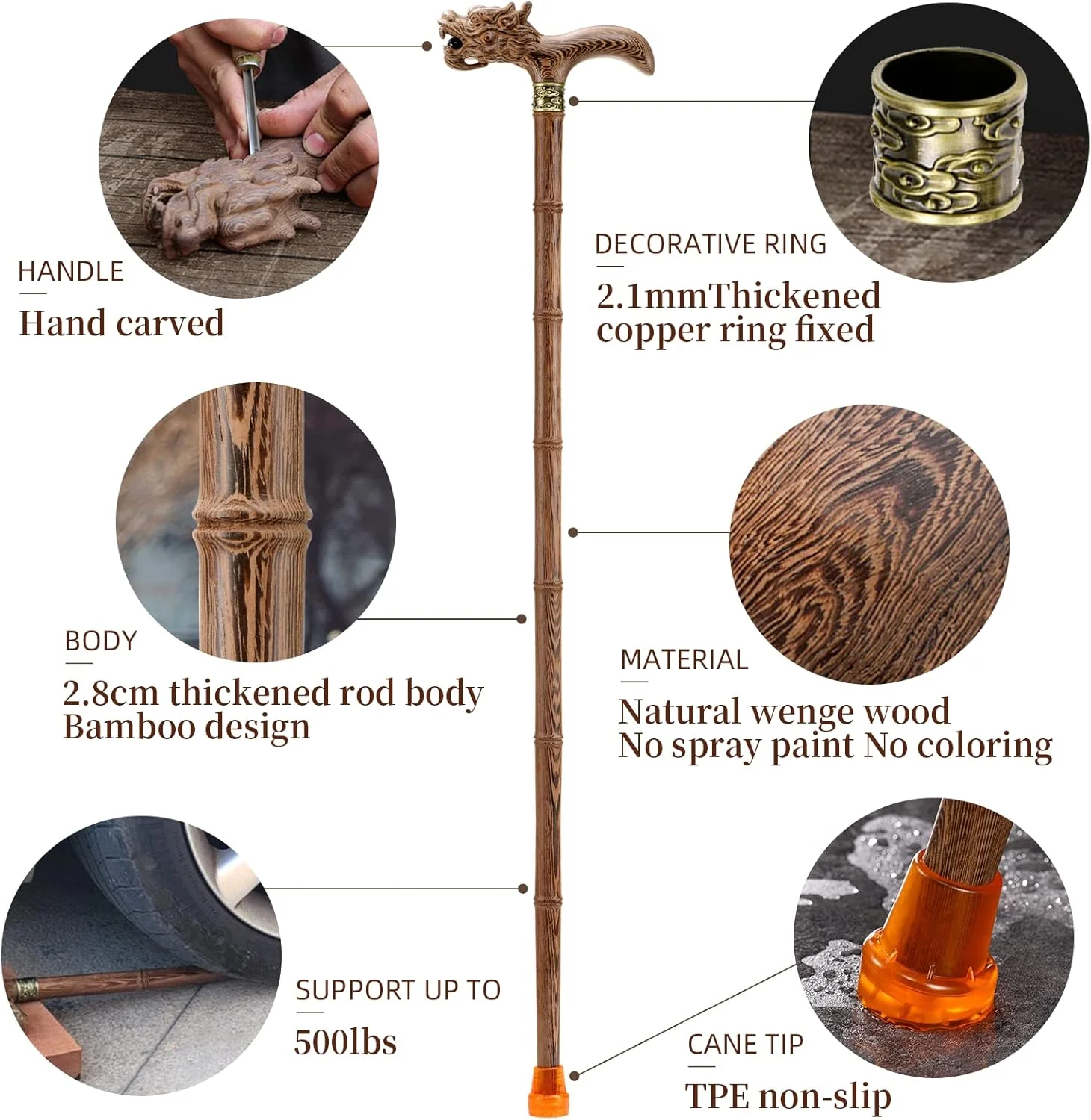 عصای چوبی ispuoocti، عصای پیاده روی چوبی طبیعی، عصای پیاده روی ارگونومیک برای مردان و زنان، عصای پیاده روی حکاکی شده دستی برای سالمندان، پشتیبانی بالا، سبک و پایدار، با یک کیف مسافرتی