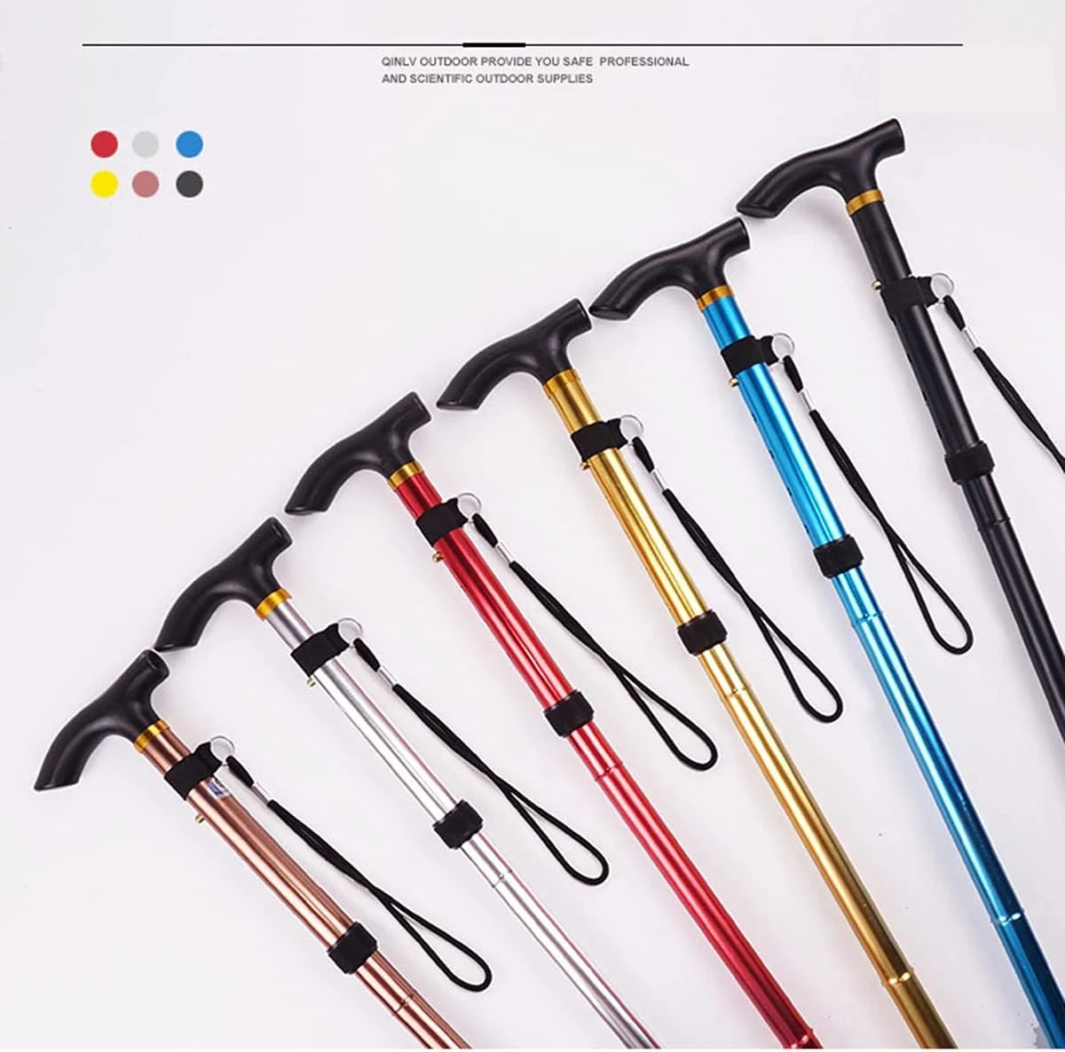 عصای پیاده روی JMSL برای سالمندان - عصای تاشو - عصای کوهنوردی تلسکوپی - عصای ضد لغزش - آلیاژ آلومینیوم 85-95 سانتی متر - 5 مرحله قابل تنظیم