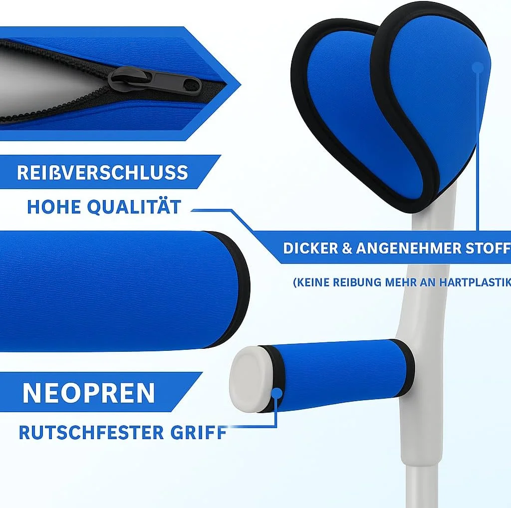 پدهای زیر بغل عصا آیسهاف - عصای زیر بغل کمک حرکتی - پد لوازم جانبی عصا در برابر فشار اصطکاک - بافر بالشتکی برای آرنج، بازو، پدهای عصای بازوی بالایی (آبی، مجموعه 4 عددی)