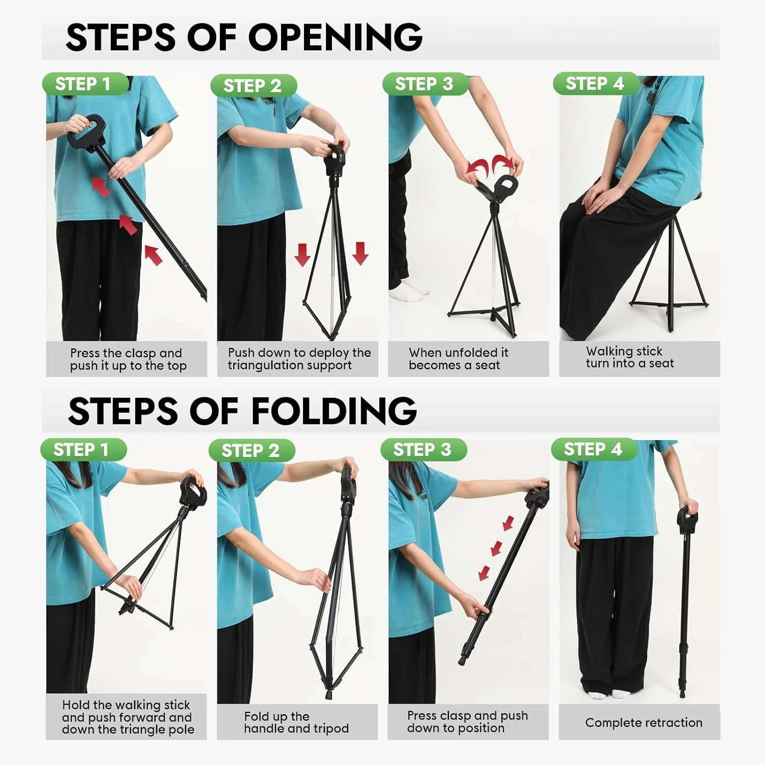 عصای پیاده روی تاشو ایکتو با صندلی، عصا صندلی شو، آلومینیوم سبک و طراحی ارگونومیک، عصای پیاده روی جمع شونده برای سالمندان، مسافرت در فضای باز، پیاده روی، 95 سانتی متر عصای پیاده روی تاشو ایکتو با صندلی، عصا صندلی شو، آلومینیوم سبک و طراحی ارگونومیک، عصای پیاده روی جمع شونده برای سالمندان، مسافرت در فضای باز، پیاده روی، 95 سانتی متر