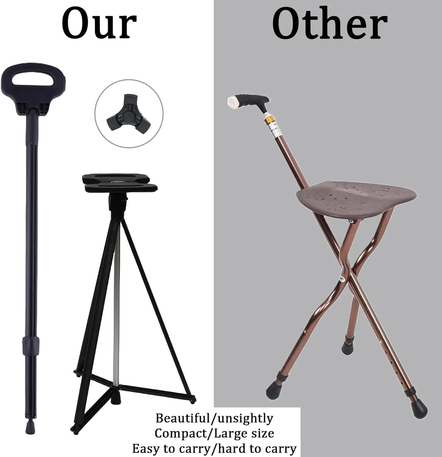 عصای پیاده روی تاشو ایکتو با صندلی، عصا صندلی شو، آلومینیوم سبک و طراحی ارگونومیک، عصای پیاده روی جمع شونده برای سالمندان، مسافرت در فضای باز، پیاده روی، 95 سانتی متر عصای پیاده روی تاشو ایکتو با صندلی، عصا صندلی شو، آلومینیوم سبک و طراحی ارگونومیک، عصای پیاده روی جمع شونده برای سالمندان، مسافرت در فضای باز، پیاده روی، 95 سانتی متر