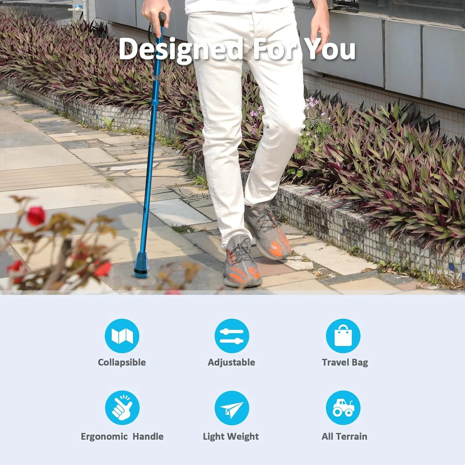 عصای پیاده روی همه کاره HEALTHBAZAAR برای آقایان و بانوان، سبک وزن، تاشو، قابل تنظیم، دارای سیستم جذب شوک، عصای تاشو با نوک بالشتک هوا برای سالمندان و بزرگسالان