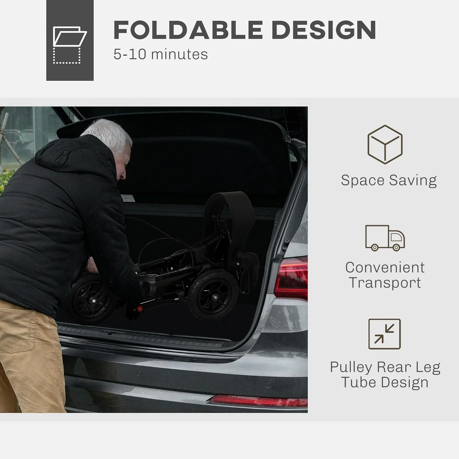 واکر رولیتور تاشو HOMCOM با صندلی پد دار، پشتی، فریم پیاده روی سبک وزن با کیف ذخیره سازی، ترمزهای دوگانه، چرخ های مناسب تمام سطوح، ارتفاع دسته قابل تنظیم، واکر 4 چرخ برای سالمندان، مشکی