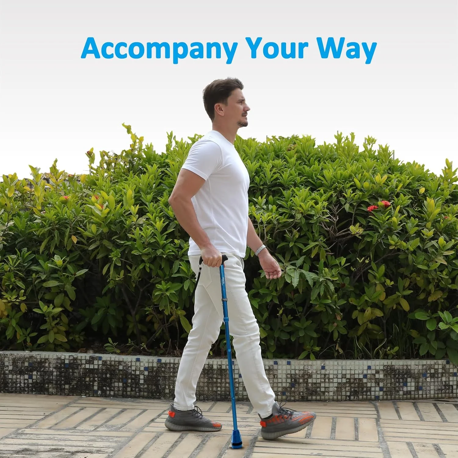 عصای پیاده روی همه کاره HEALTHBAZAAR برای آقایان و بانوان، سبک وزن، تاشو، قابل تنظیم، دارای سیستم جذب شوک، عصای تاشو با نوک بالشتک هوا برای سالمندان و بزرگسالان