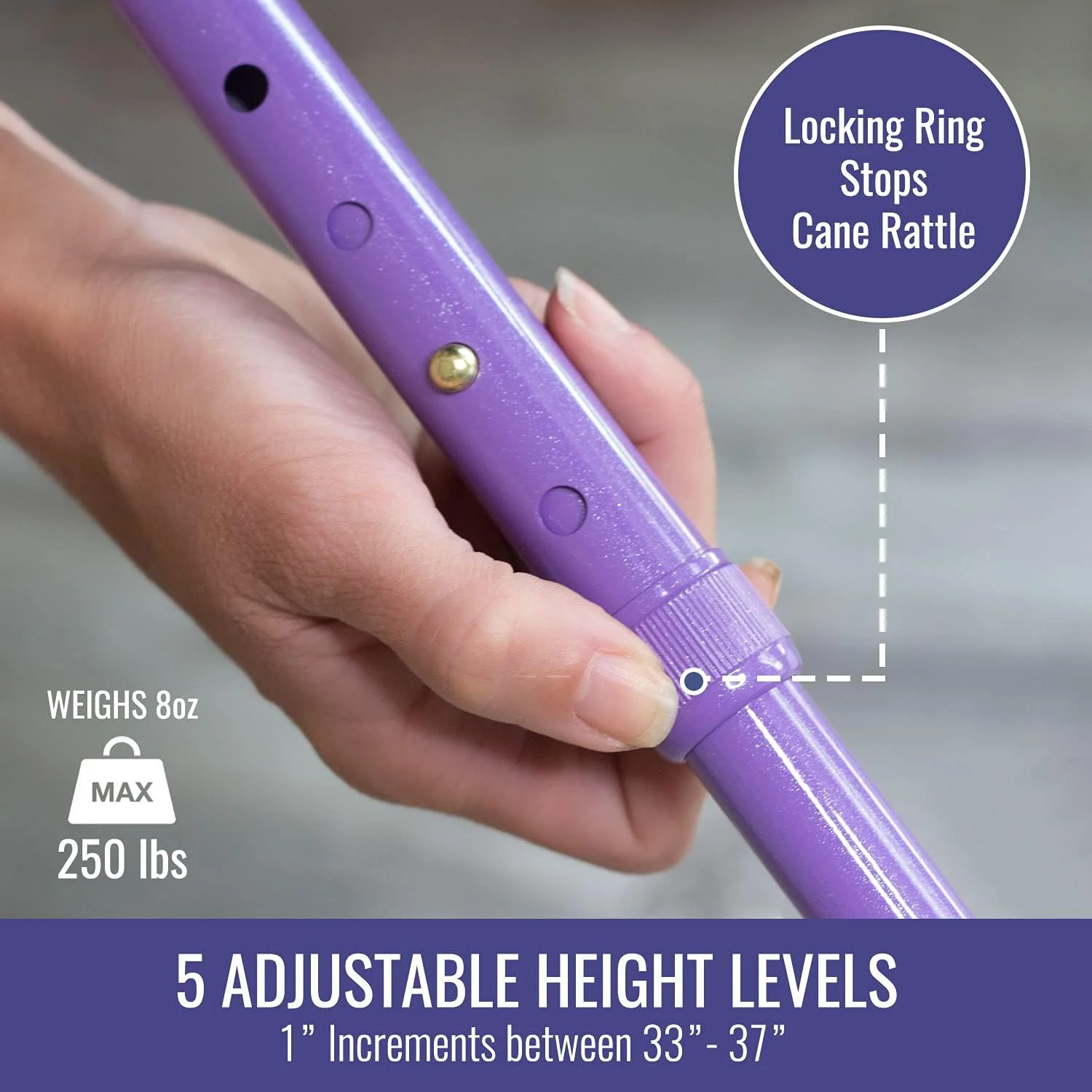 عصای تاشو HealthSmart، عصای تاشو با دستگیره نرم و راحت، عصای پیاده روی تاشو قابل تنظیم، یاس بنفش