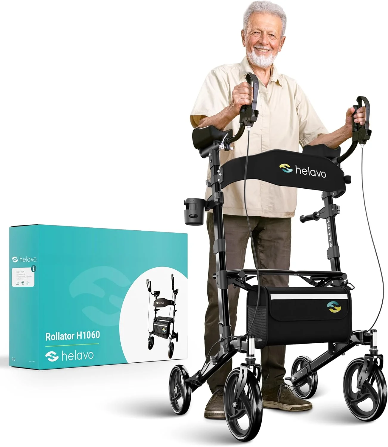 واکر ایستاده Helavo با صندلی - واکر تاشو برای سالمندان با تکیه گاه بازوی پد دار - رولیتور ایستاده بلند واکر ایستاده Helavo با صندلی - واکر تاشو برای سالمندان با تکیه گاه بازوی پد دار - رولیتور ایستاده بلند