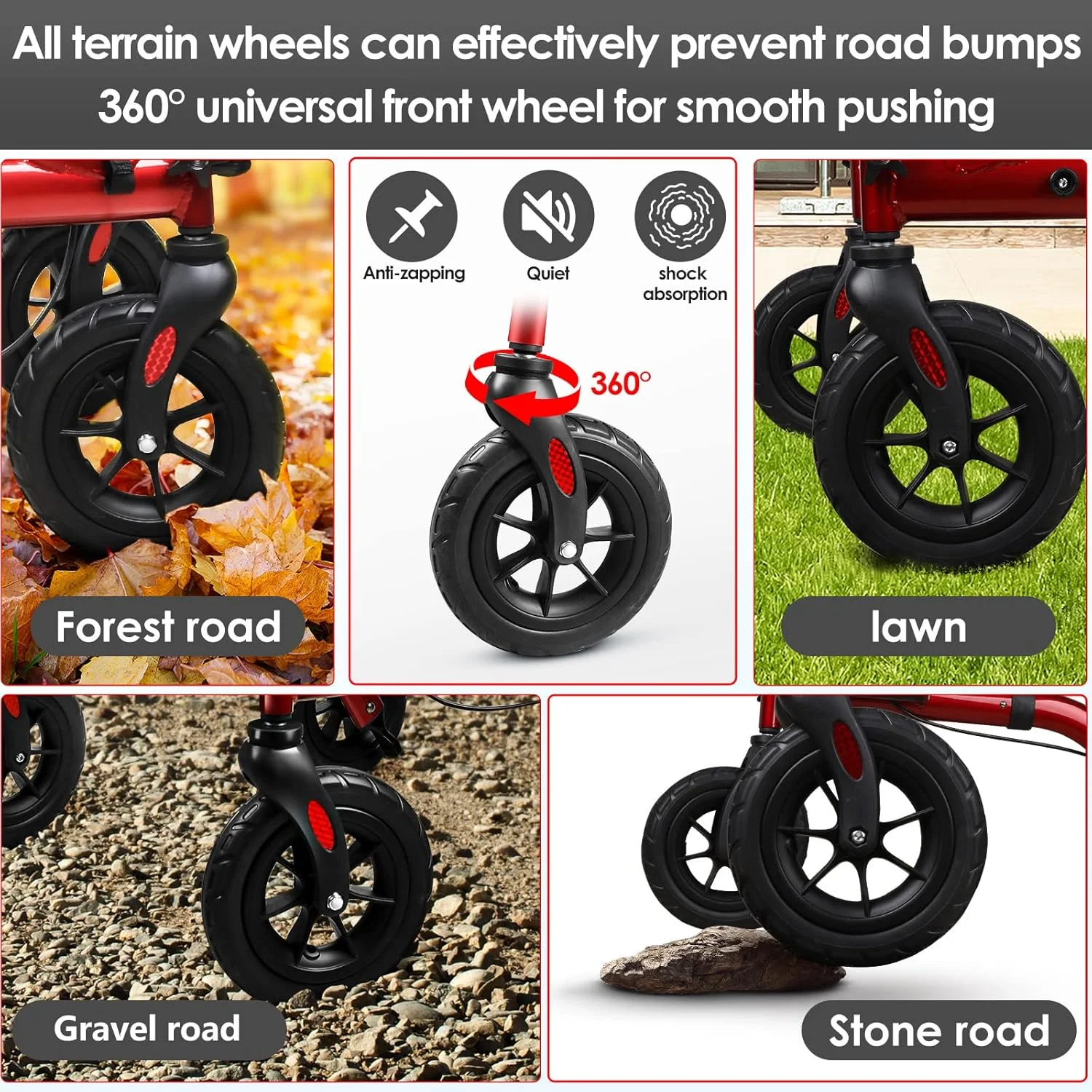 رولیتور واکر سالمندان Henmnii، واکر چرخدار تاشو سبک وزن مناسب تمام سطوح با صندلی، واکرهای آلومینیومی با چرخ های لاستیکی 8 اینچی، دستگیره و پشتی برای سالمندان و بزرگسالان