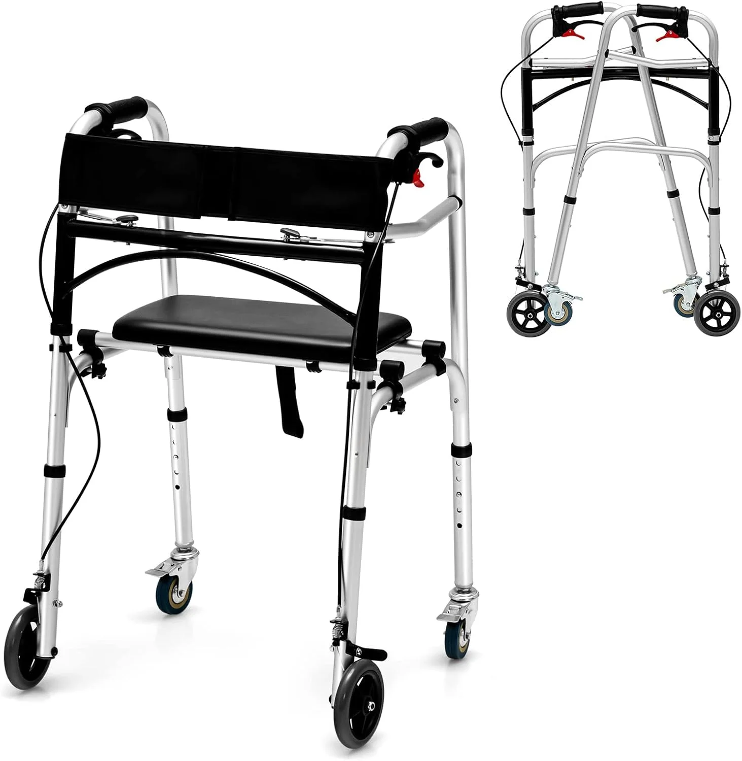 واکر سالمندان Goplus، واکر تاشو 4 در 1 با چرخ های 5 اینچی، صندلی جداشدنی، واکر ایستاده با قابلیت تنظیم ارتفاع، وسیله کمکی حرکتی پزشکی، واکر چرخ دار 350 پوندی برای افراد بزرگسال دارای معلولیت واکر سالمندان Goplus، واکر تاشو 4 در 1 با چرخ های 5 اینچی، صندلی جداشدنی، واکر ایستاده با قابلیت تنظیم ارتفاع، وسیله کمکی حرکتی پزشکی، واکر چرخ دار 350 پوندی برای افراد بزرگسال دارای معلولیت