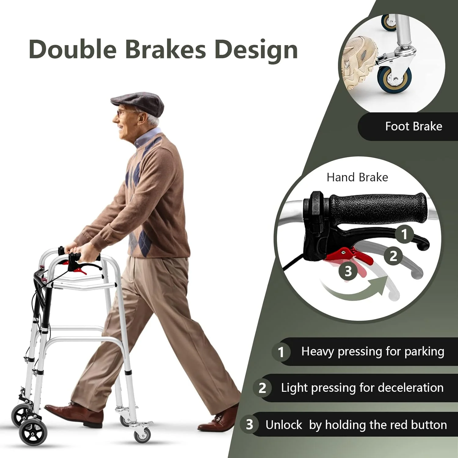 واکر سالمندان Goplus، واکر تاشو 4 در 1 با چرخ های 5 اینچی، صندلی جداشدنی، واکر ایستاده با قابلیت تنظیم ارتفاع، وسیله کمکی حرکتی پزشکی، واکر چرخ دار 350 پوندی برای افراد بزرگسال دارای معلولیت