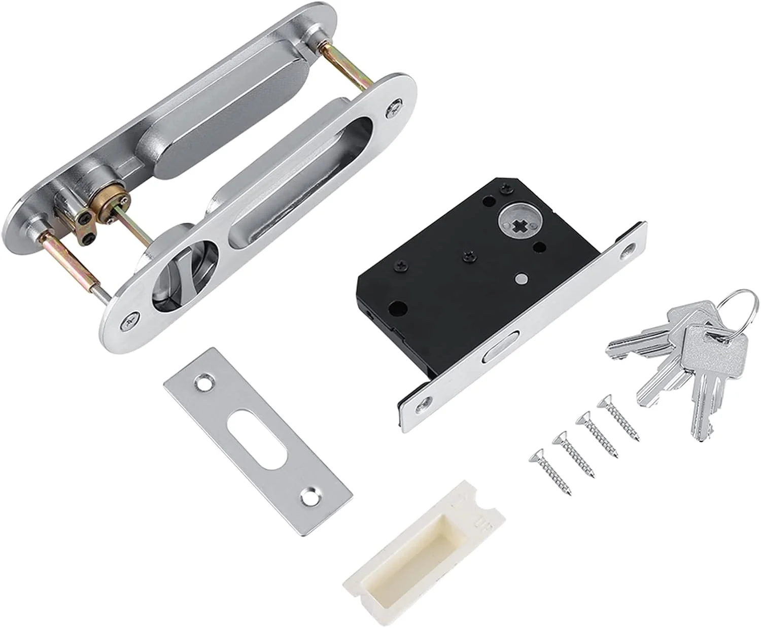 قفل درب چوبی GHQERTY، سخت افزار درب انبار با روکش آبکاری، دستگیره آلیاژ آلومینیوم ضد سرقت برای درب انبار (نقره ای برس خورده) قفل درب چوبی GHQERTY، سخت افزار درب انبار با روکش آبکاری، دستگیره آلیاژ آلومینیوم ضد سرقت برای درب انبار (نقره ای برس خورده)