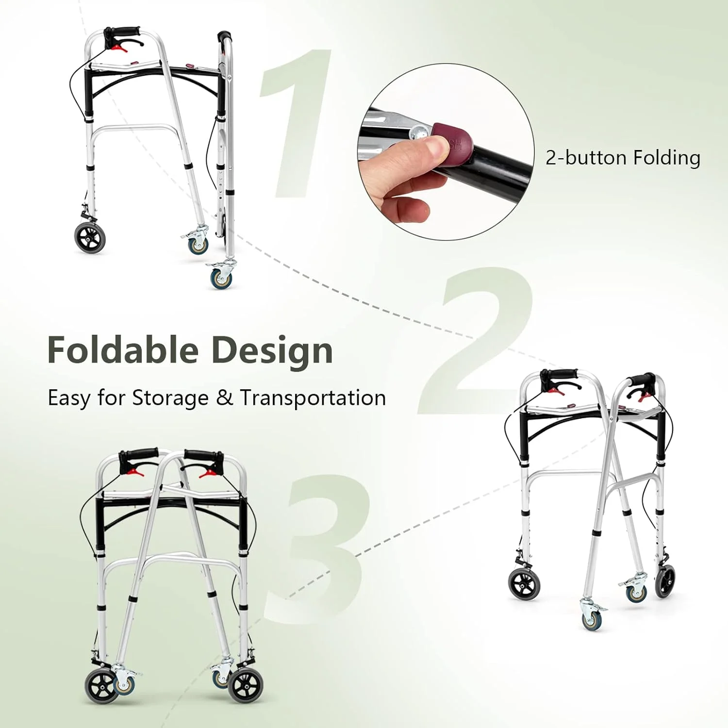 واکر سالمندان Goplus، واکر تاشو 4 در 1 با چرخ های 5 اینچی، صندلی جداشدنی، واکر ایستاده با قابلیت تنظیم ارتفاع، وسیله کمکی حرکتی پزشکی، واکر چرخ دار 350 پوندی برای افراد بزرگسال دارای معلولیت