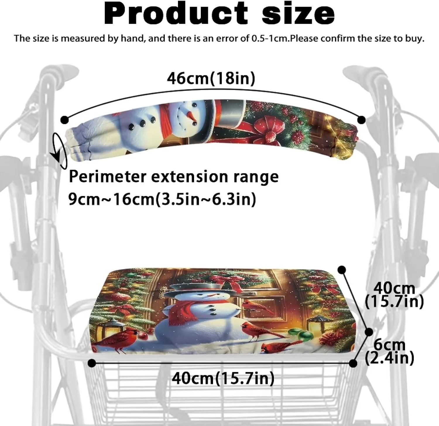 لوازم جانبی واکر کریسمس Gomyblomy برای سالمندان، روکش های نرم صندلی و پشتی واکر رولیتور، طرح آدم برفی، روکش های قابل شستشوی کوسن صندلی برای رولیتورها، دکوراسیون کریسمس برای زنان و مردان