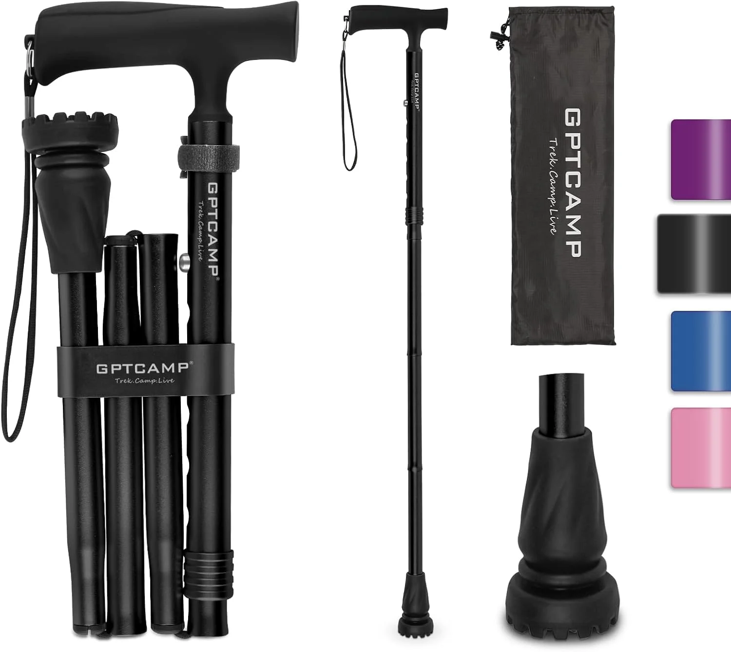 عصای پیاده روی GPTCAMP G2 برای زنان و مردان، شیک، تاشو، سبک وزن و محکم با دسته های T راحت عصای پیاده روی GPTCAMP G2 برای زنان و مردان، شیک، تاشو، سبک وزن و محکم با دسته های T راحت