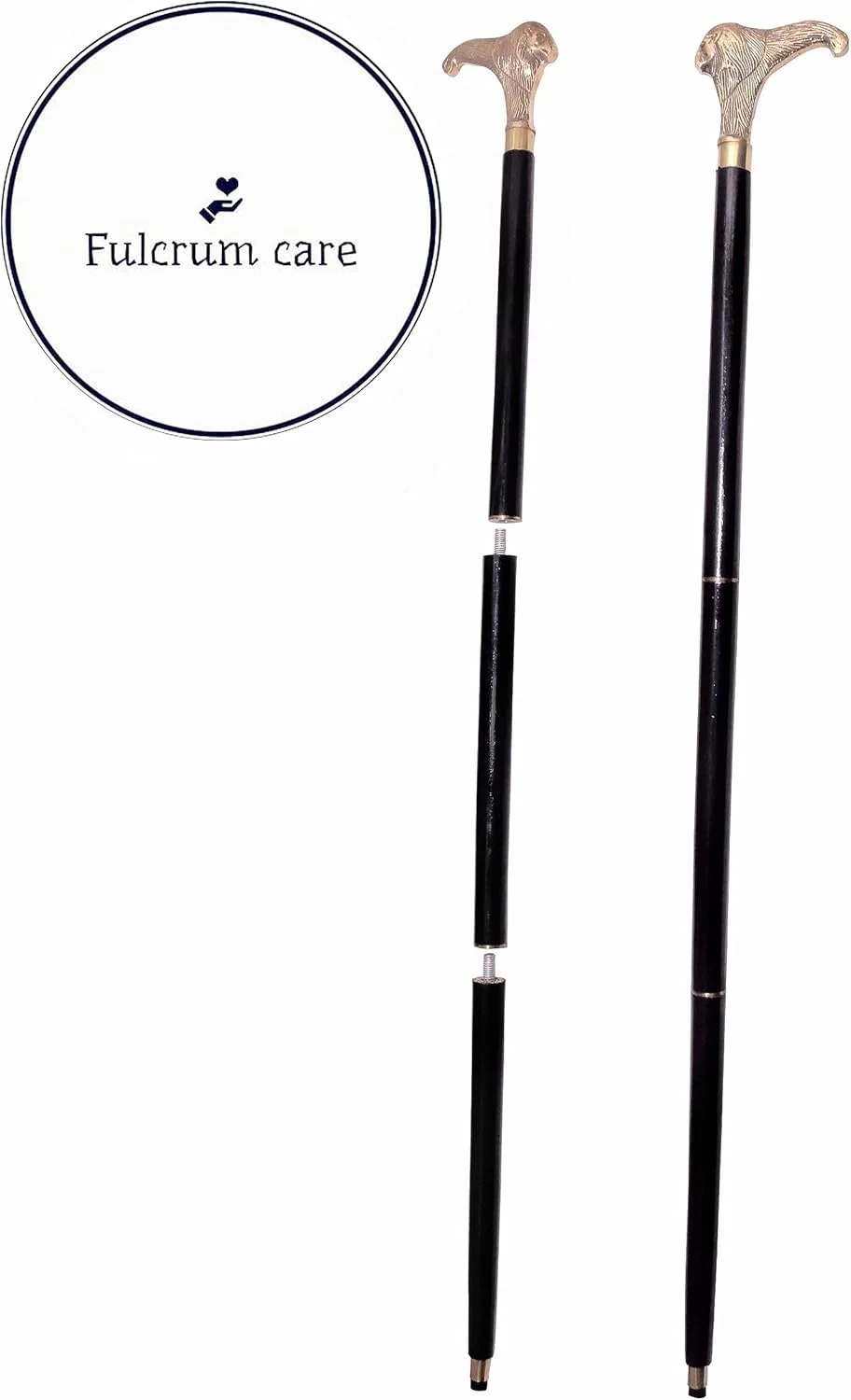 عصای پیاده روی چوبی با سر شیر برنجی دست ساز و طراحی وینتیج فولکروم، هدیه ای ایده آل