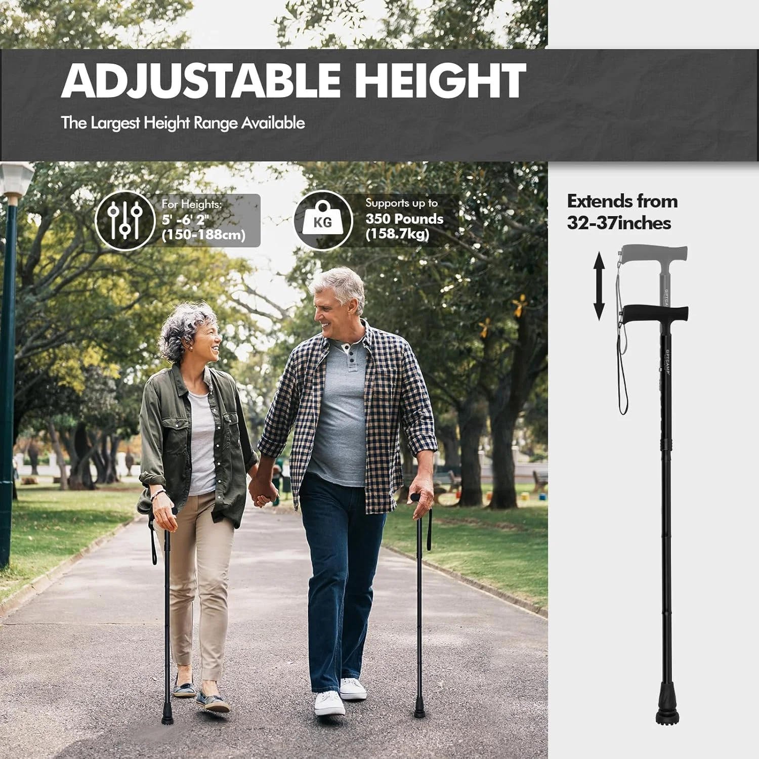 عصای پیاده روی GPTCAMP G2 برای زنان و مردان، شیک، تاشو، سبک وزن و محکم با دسته های T راحت