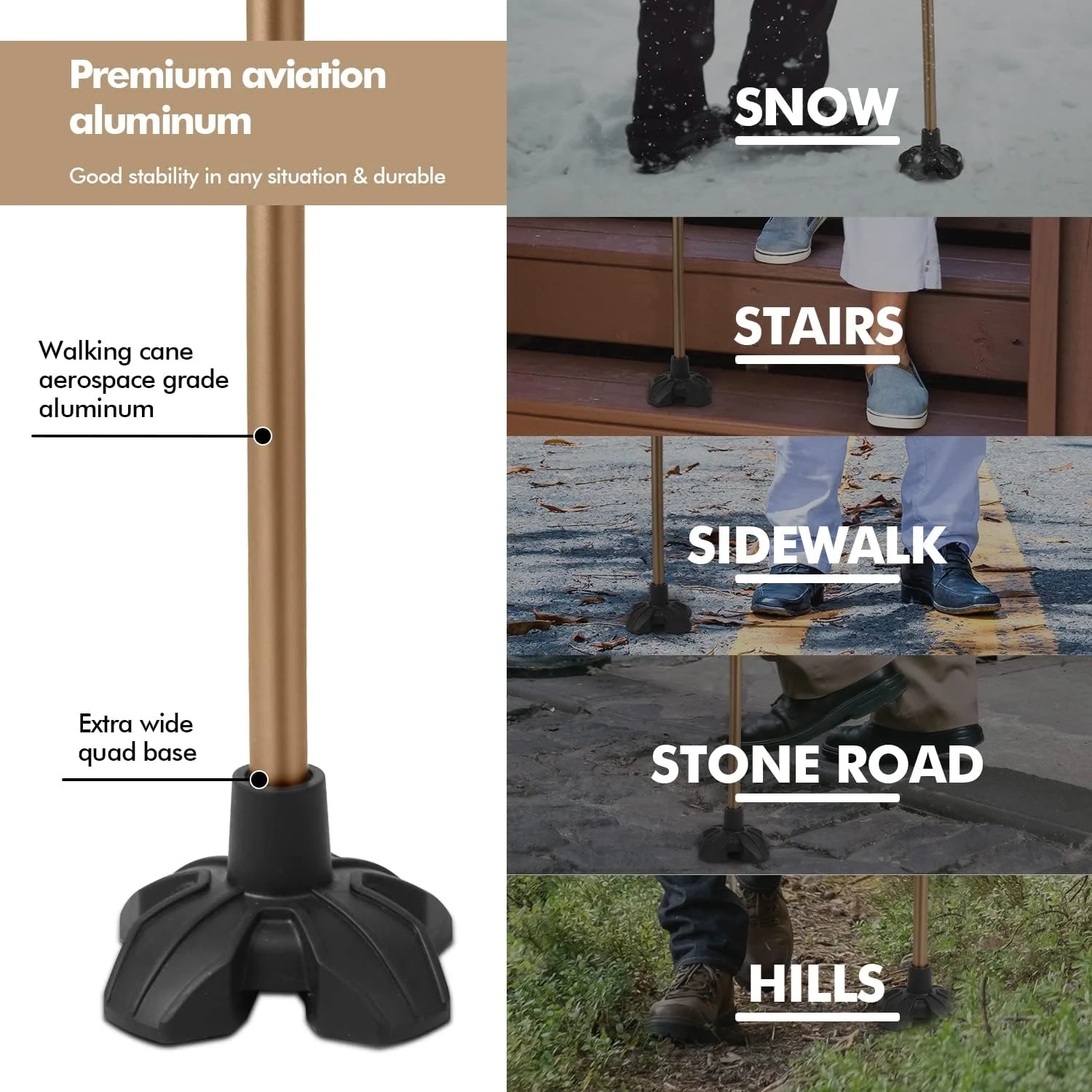 عصای پیاده روی GPTCAMP برای زنان و مردان، سبک و محکم