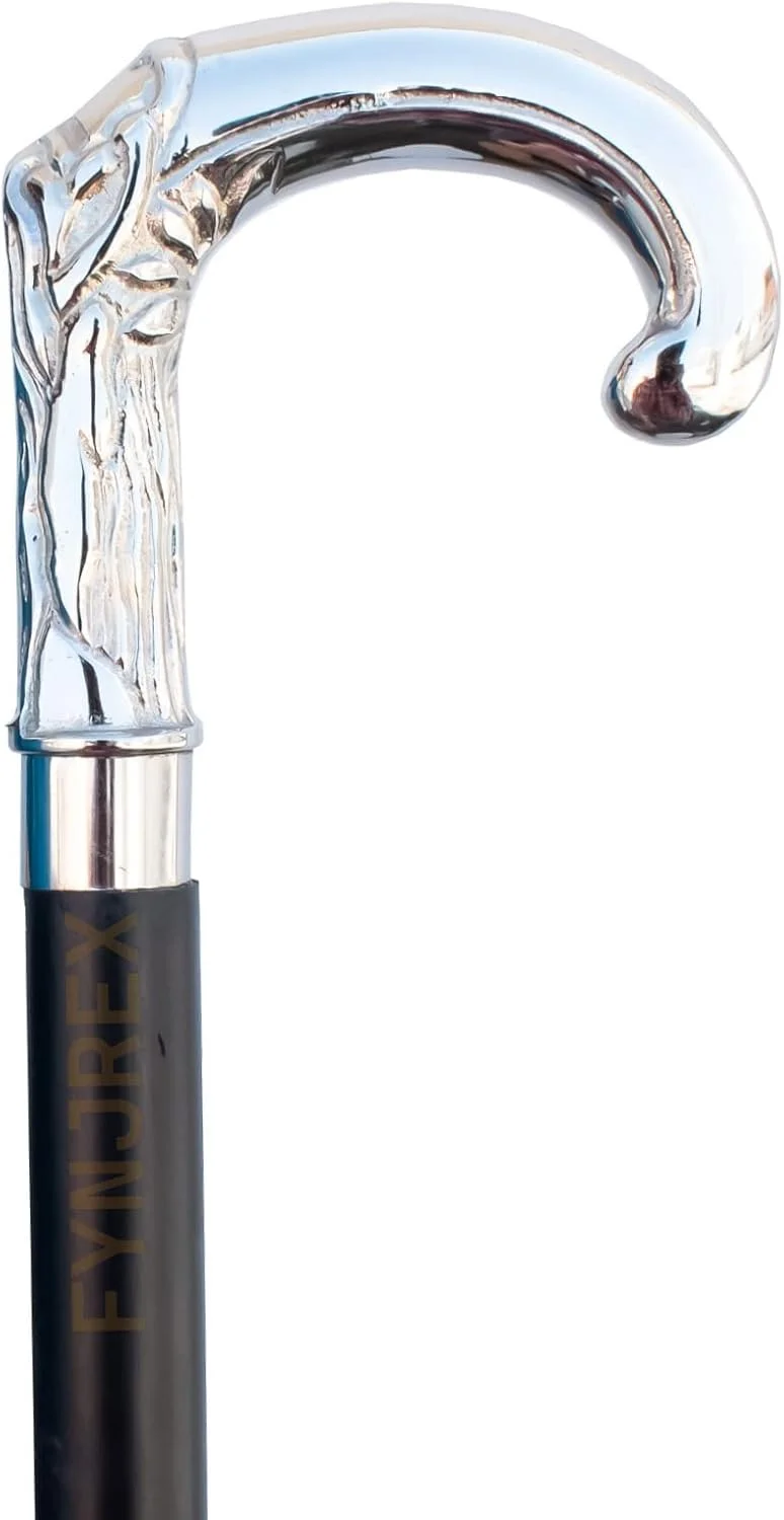 عصای پیاده روی عتیقه و قدیمی FYNJREX، عصای چوبی با دستگیره برنجی نقره ای، هدیه عصای پیاده روی عتیقه و قدیمی FYNJREX، عصای چوبی با دستگیره برنجی نقره ای، هدیه