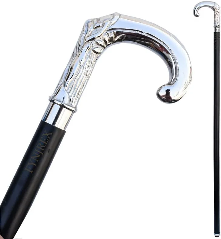 عصای پیاده روی عتیقه و قدیمی FYNJREX، عصای چوبی با دستگیره برنجی نقره ای، هدیه