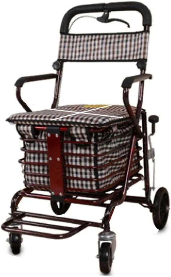 واکر چهار چرخ، سبد خرید سالمندان، نرده چند منظوره با ترمز و پشتی قابل تنظیم، ترولی واکر چرخ دار یک سورپرایز کوچک واکر چهار چرخ، سبد خرید سالمندان، نرده چند منظوره با ترمز و پشتی قابل تنظیم، ترولی واکر چرخ دار یک سورپرایز کوچک