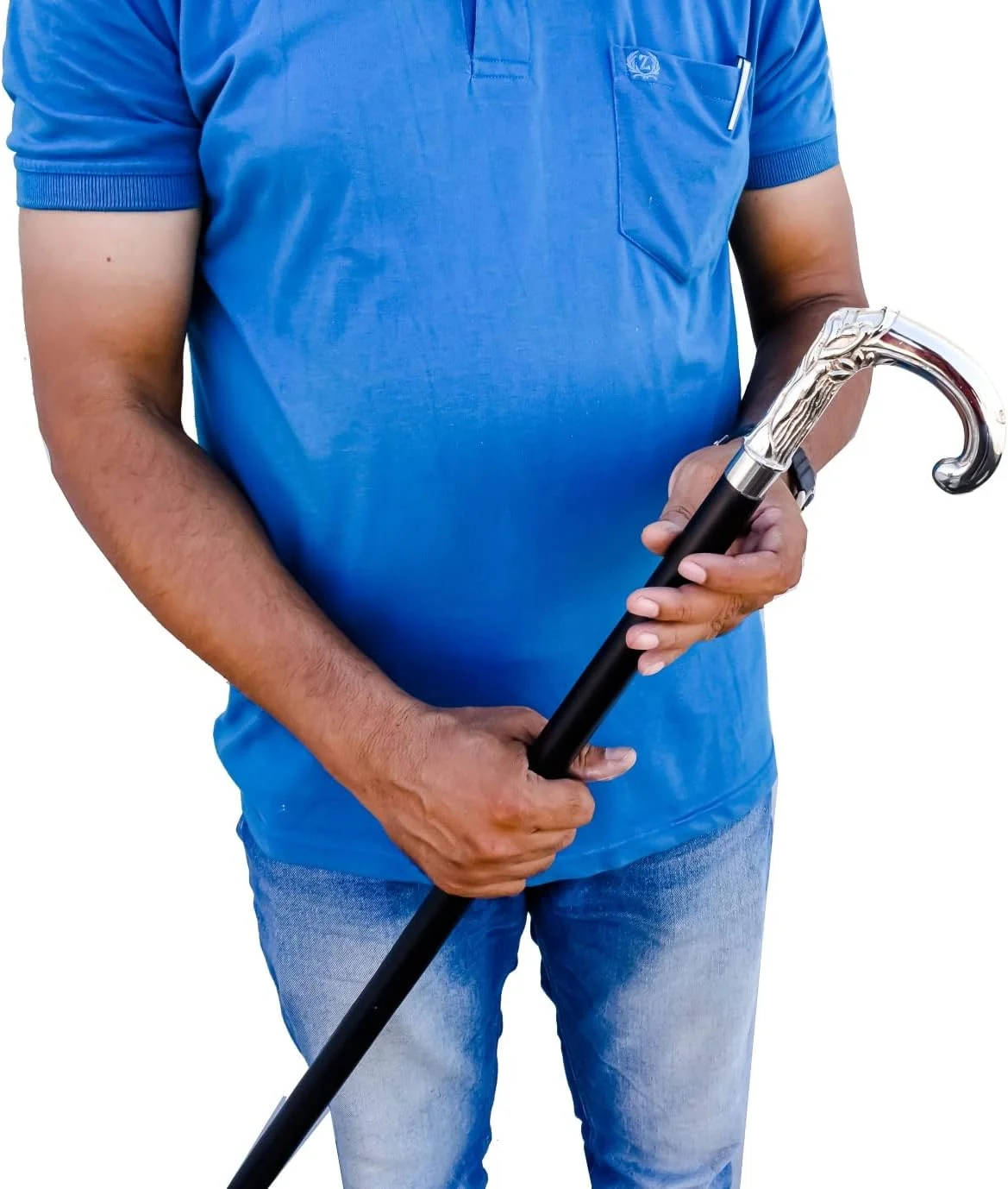 عصای پیاده روی عتیقه و قدیمی FYNJREX، عصای چوبی با دستگیره برنجی نقره ای، هدیه