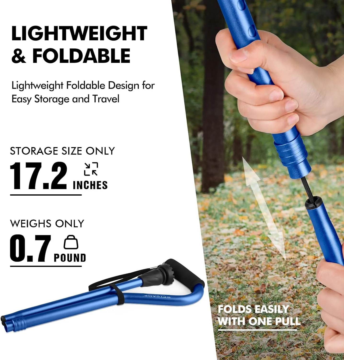 عصای پیاده روی GPTCAMP برای مردان و زنان، عصای تاشو سبک وزن با دسته نرم و بالشتکی