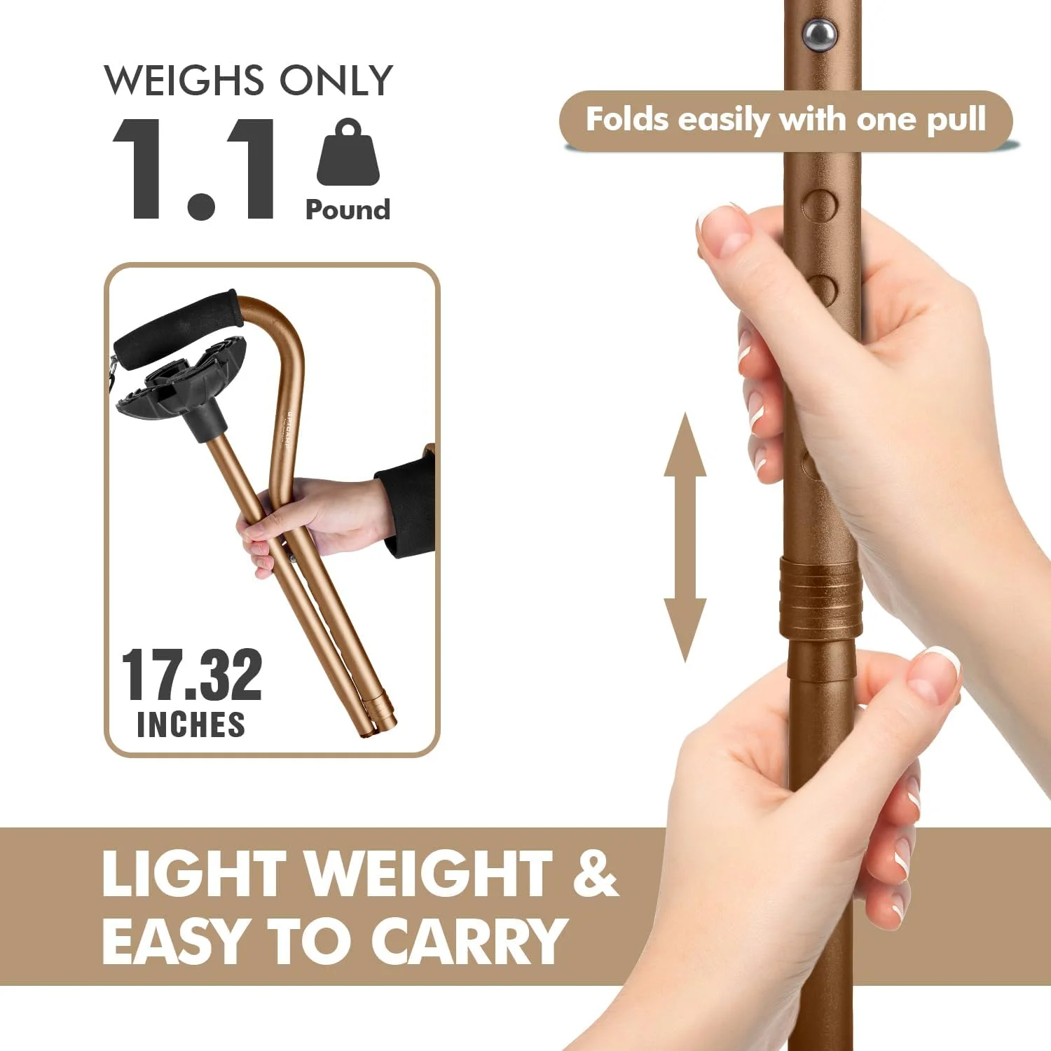 عصای پیاده روی GPTCAMP برای زنان و مردان، سبک و محکم