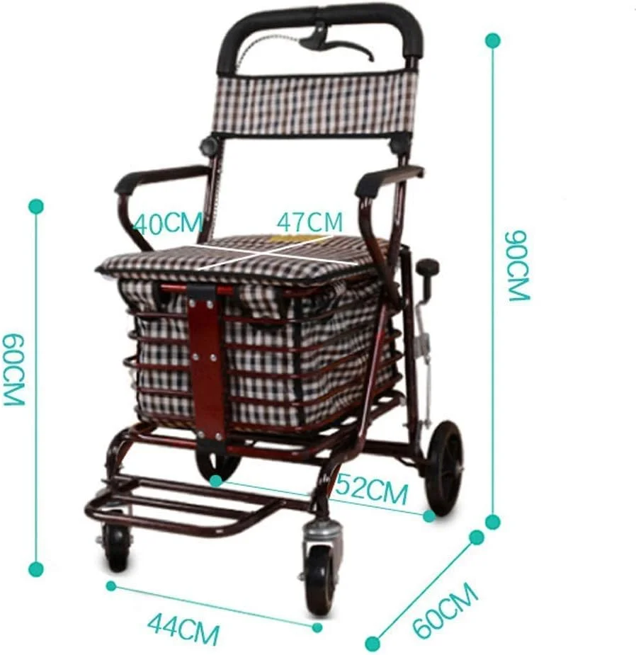 واکر چهار چرخ، سبد خرید سالمندان، نرده چند منظوره با ترمز و پشتی قابل تنظیم، ترولی واکر چرخ دار یک سورپرایز کوچک