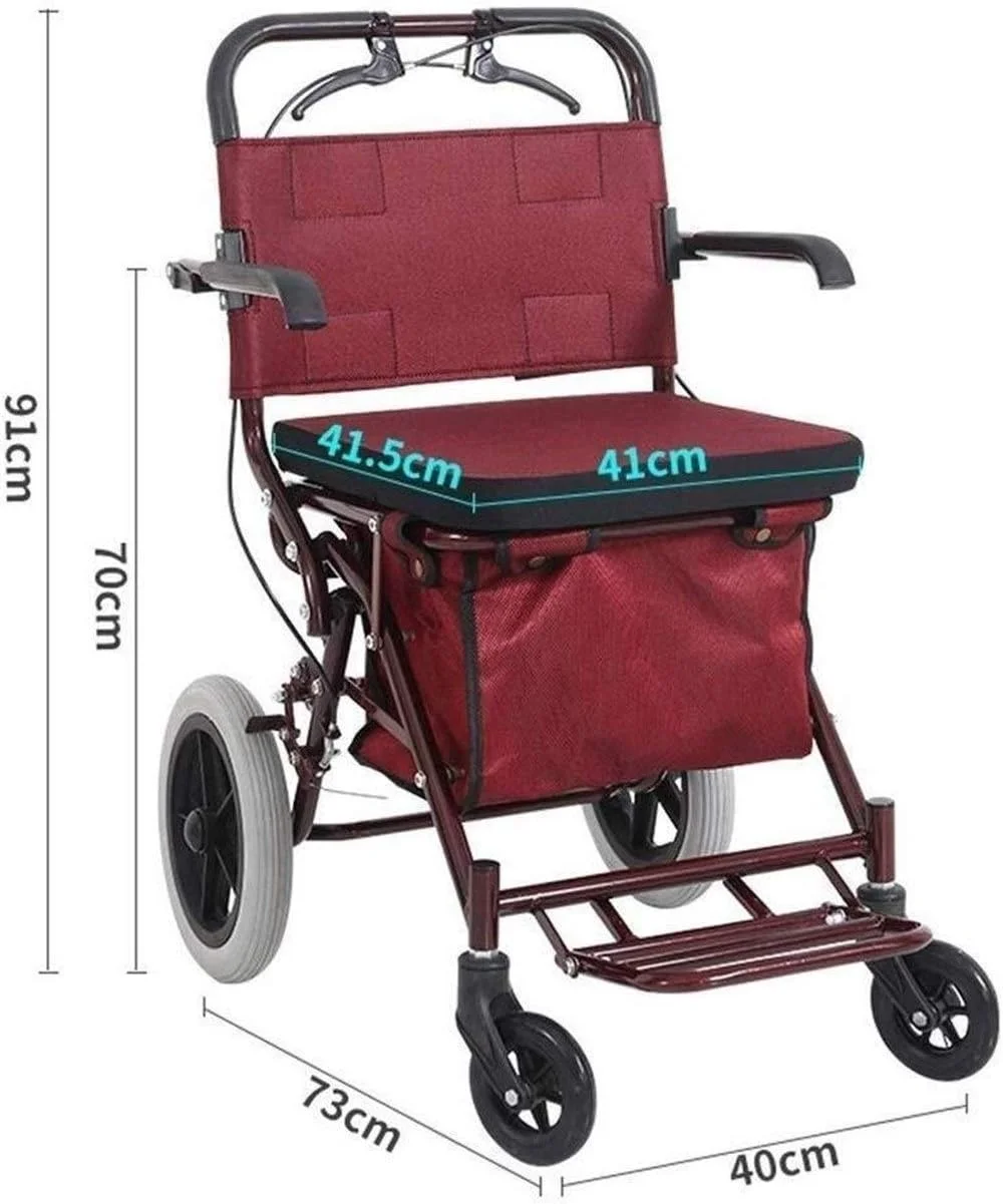 واکر تاشو قرمز، قاب پیاده‌روی رولیتور با ترمزهای قفل‌دار، صندلی، واکر سالمندان، اسکوتر دستی تفریحی برای سکته مغزی، سورپرایز کوچک