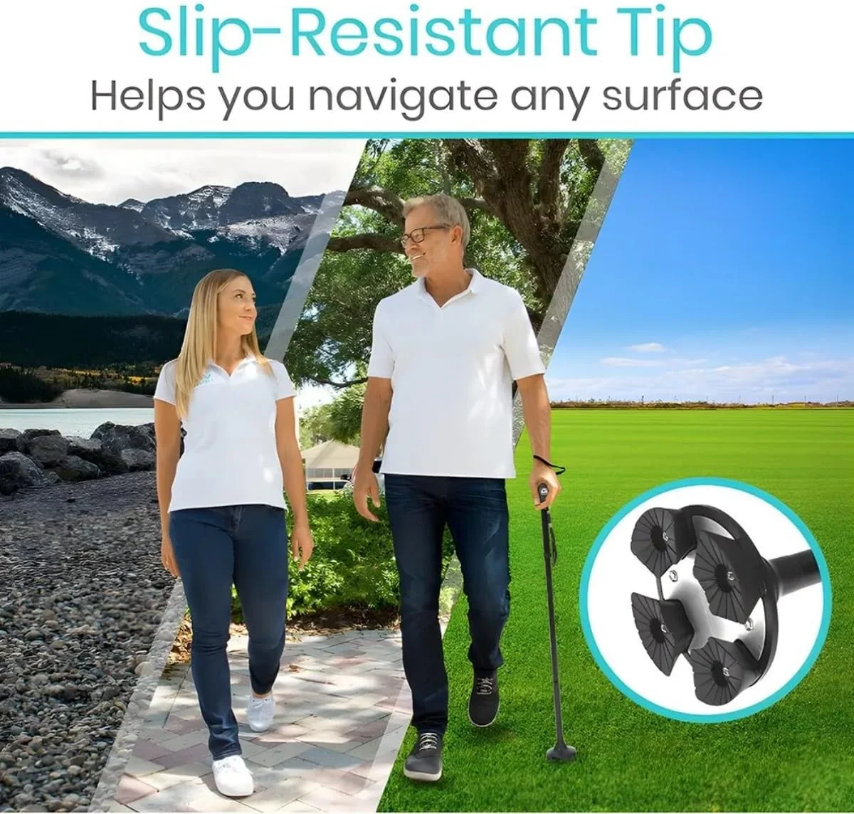 عصای تاشو با چراغ LED، قابل تنظیم، سبک وزن، آلومینیومی، ضد لغزش، عصای پیاده روی تاشو برای سالمندان و بزرگسالان (1 عدد)