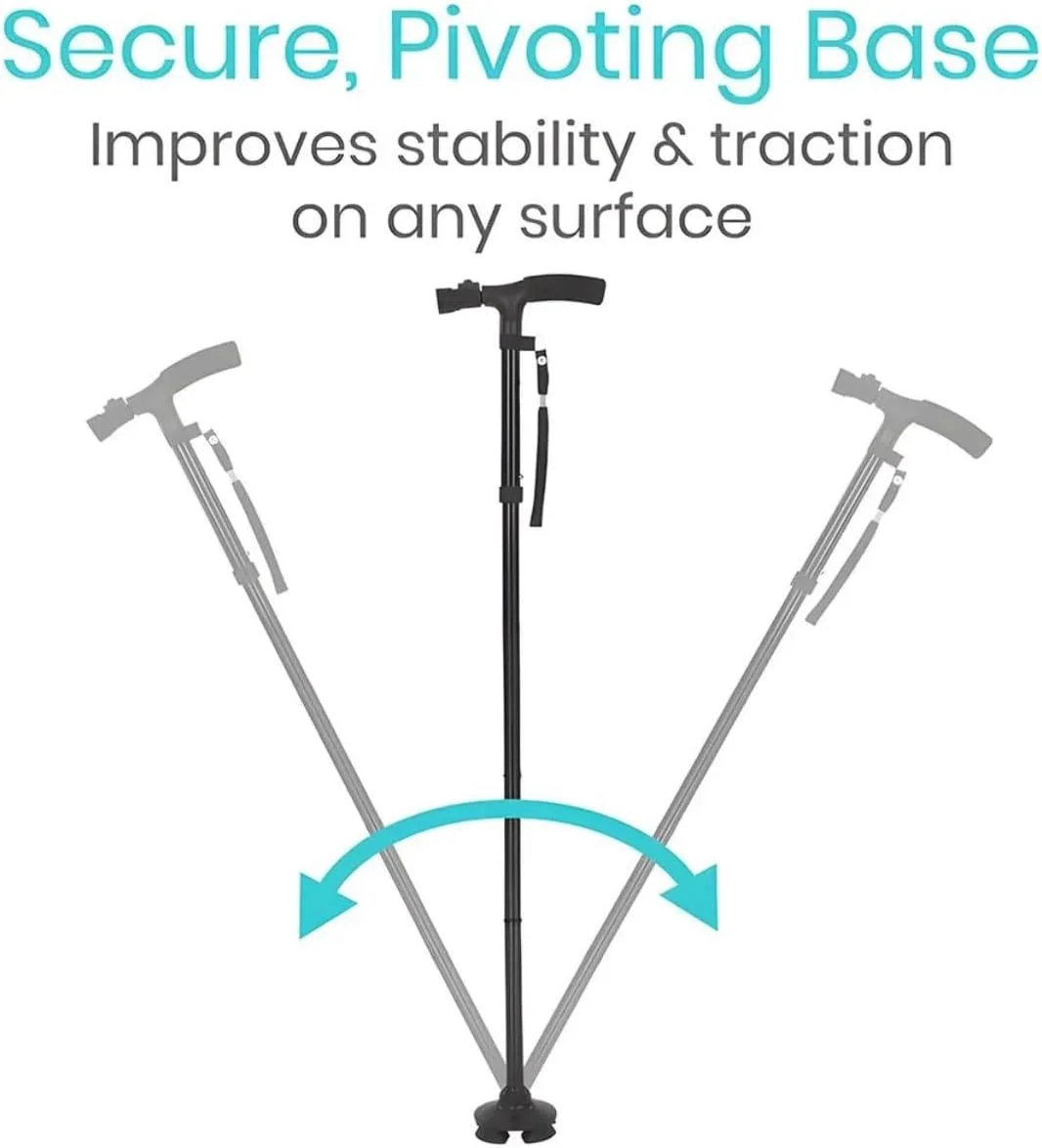 عصای تاشو با چراغ LED، قابل تنظیم، سبک وزن، آلومینیومی، ضد لغزش، عصای پیاده روی تاشو برای سالمندان و بزرگسالان (1 عدد)