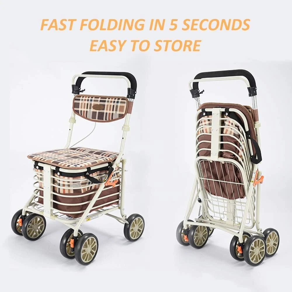 واکر تاشو، واکر چرخ دار آلومینیومی سبک وزن با صندلی جداشدنی و 4 چرخ، با قابلیت تنظیم ارتفاع یک سورپرایز کوچک