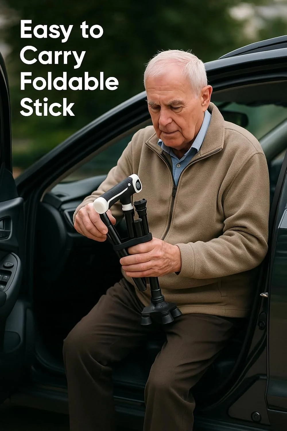 عصای پیاده روی تاشو با چراغ LED و پایه چهارگانه متعادل کننده – عصای آلومینیومی سبک وزن با دستگیره ضد لغزش، قابل تنظیم ارتفاع و دسته ارگونومیک برای سالمندان، افراد مسن و پشتیبانی از تحرک