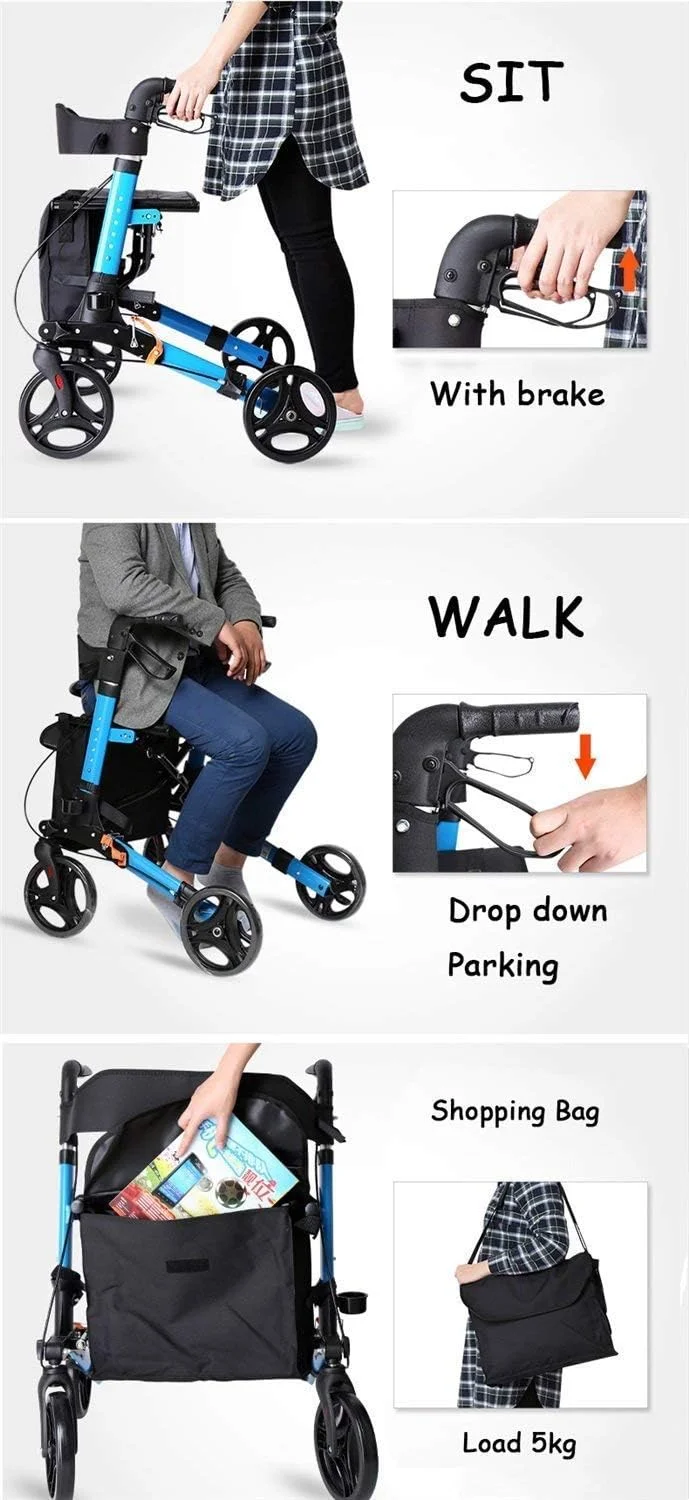 واکر سالمندان آبی تاشو بزرگسالان رولیتور سالمندان قاب پیاده روی کمک 4 چرخ | آلیاژ آلومینیوم | با کوسن پارچه آکسفورد صندلی، ترمزهای قفل شونده، سینی عصا، کیف های ذخیره سازی | ارتفاع قابل تنظیم 80 واکر سالمندان آبی تاشو بزرگسالان رولیتور سالمندان قاب پیاده روی کمک 4 چرخ | آلیاژ آلومینیوم | با کوسن پارچه آکسفورد صندلی، ترمزهای قفل شونده، سینی عصا، کیف های ذخیره سازی | ارتفاع قابل تنظیم 80