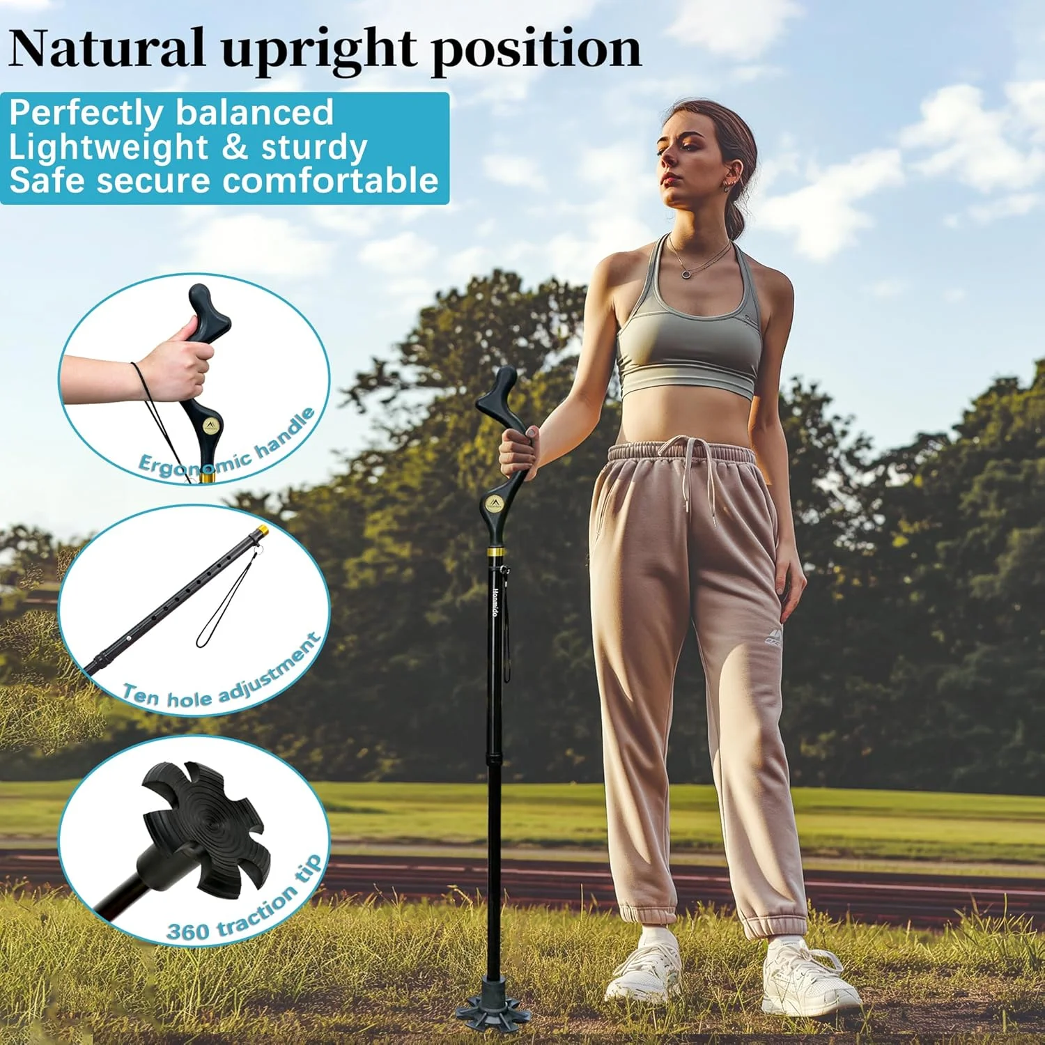 عصا تاشو پیاده روی برای مردان و زنان سالمند برای تعادل، عصای تاشو خودایستا، عصای پیاده روی آلیاژی سبک وزن ضد لغزش با قابلیت تنظیم ارتفاع، تاشو برای کمک به تحرک در سفر عصا تاشو پیاده روی برای مردان و زنان سالمند برای تعادل، عصای تاشو خودایستا، عصای پیاده روی آلیاژی سبک وزن ضد لغزش با قابلیت تنظیم ارتفاع، تاشو برای کمک به تحرک در سفر