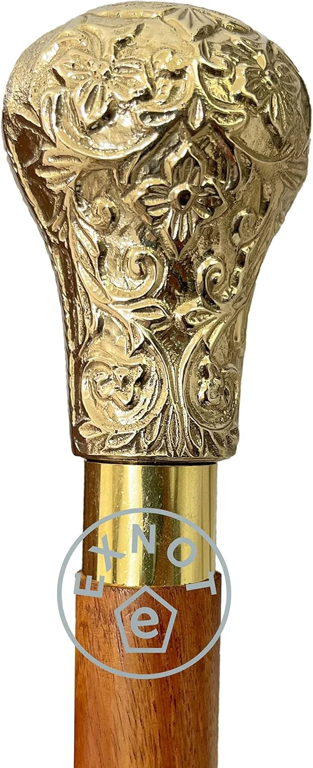 عصای پیاده روی EXNOT 37 اینچی از چوب بلوط طبیعی با دسته برنجی - عصای پیاده روی برنجی شیک و لوازم جانبی تلسکوپی تاشو زیبا از چوب طبیعی