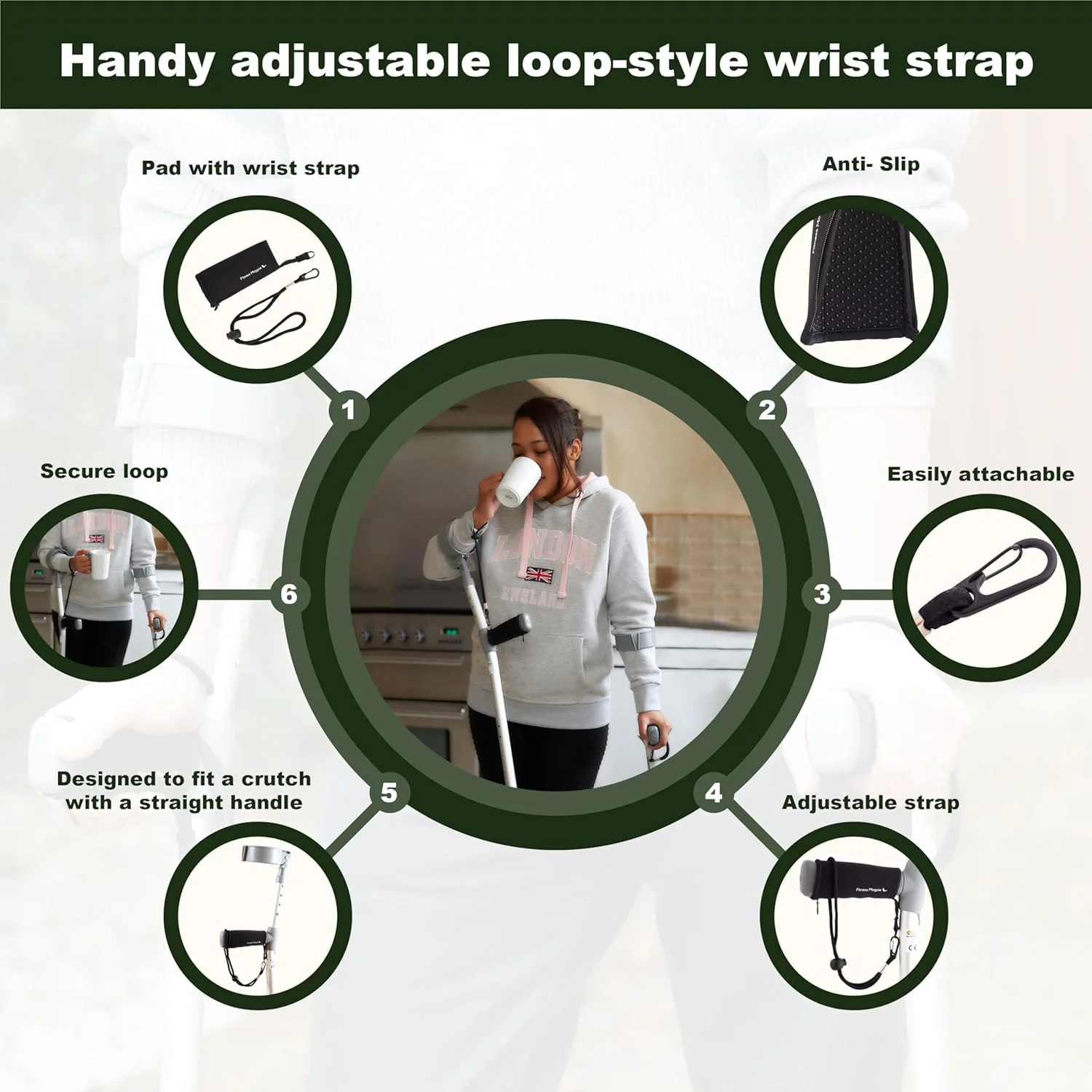 پدهای دسته عصا زیر بغل نئوپرن Fitness Magpie - دستگیره ضد لغزش راحت با فناوری بند مچ دست - یک جفت پد عصای آبی کوسن دار برای عصاهای پیاده روی انگلستان