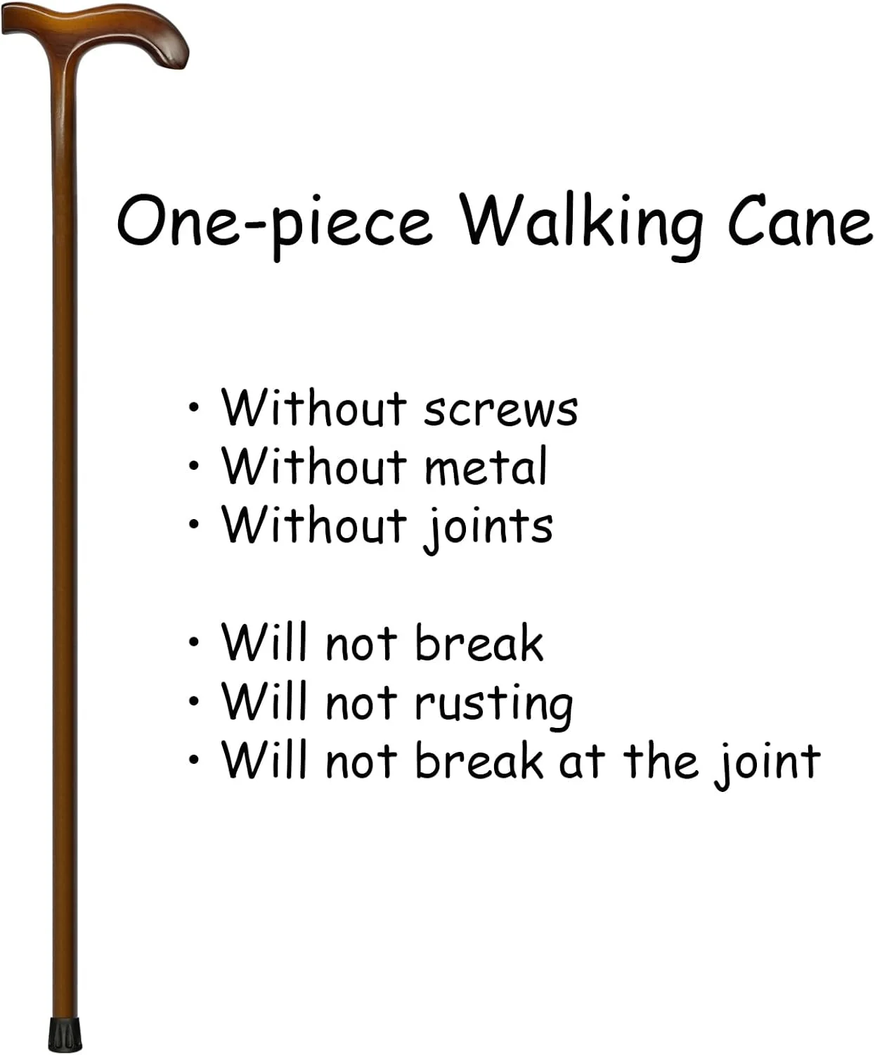 عصای پیاده روی چوبی FLYDRUM برای مردان و زنان، عصای چوبی یک تکه، عصای پیاده روی چوبی 36 اینچی برای مردان و زنان، عصای چوبی ارگونومیک برای سالمندان