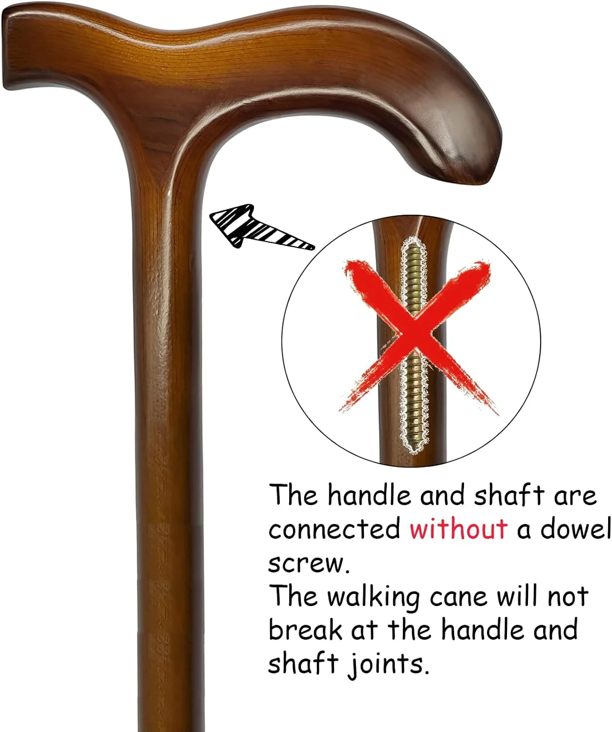 عصای پیاده روی چوبی FLYDRUM برای مردان و زنان، عصای چوبی یک تکه، عصای پیاده روی چوبی 36 اینچی برای مردان و زنان، عصای چوبی ارگونومیک برای سالمندان