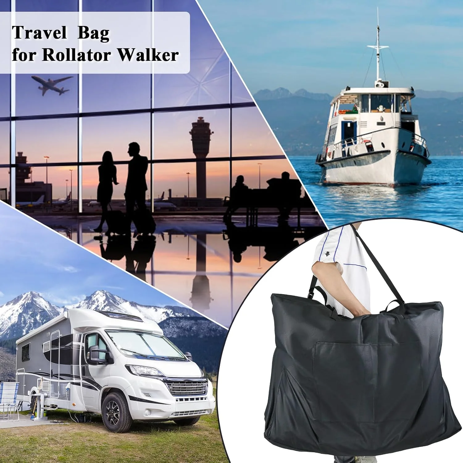 کیف رولیتور Fizentia، کیف ویلچر برای سالمندان و کالسکه، کیف واکر مسافرتی برای واکر تاشو، لوازم جانبی رولیتور تاشو (45''Lx15''Wx39''H)