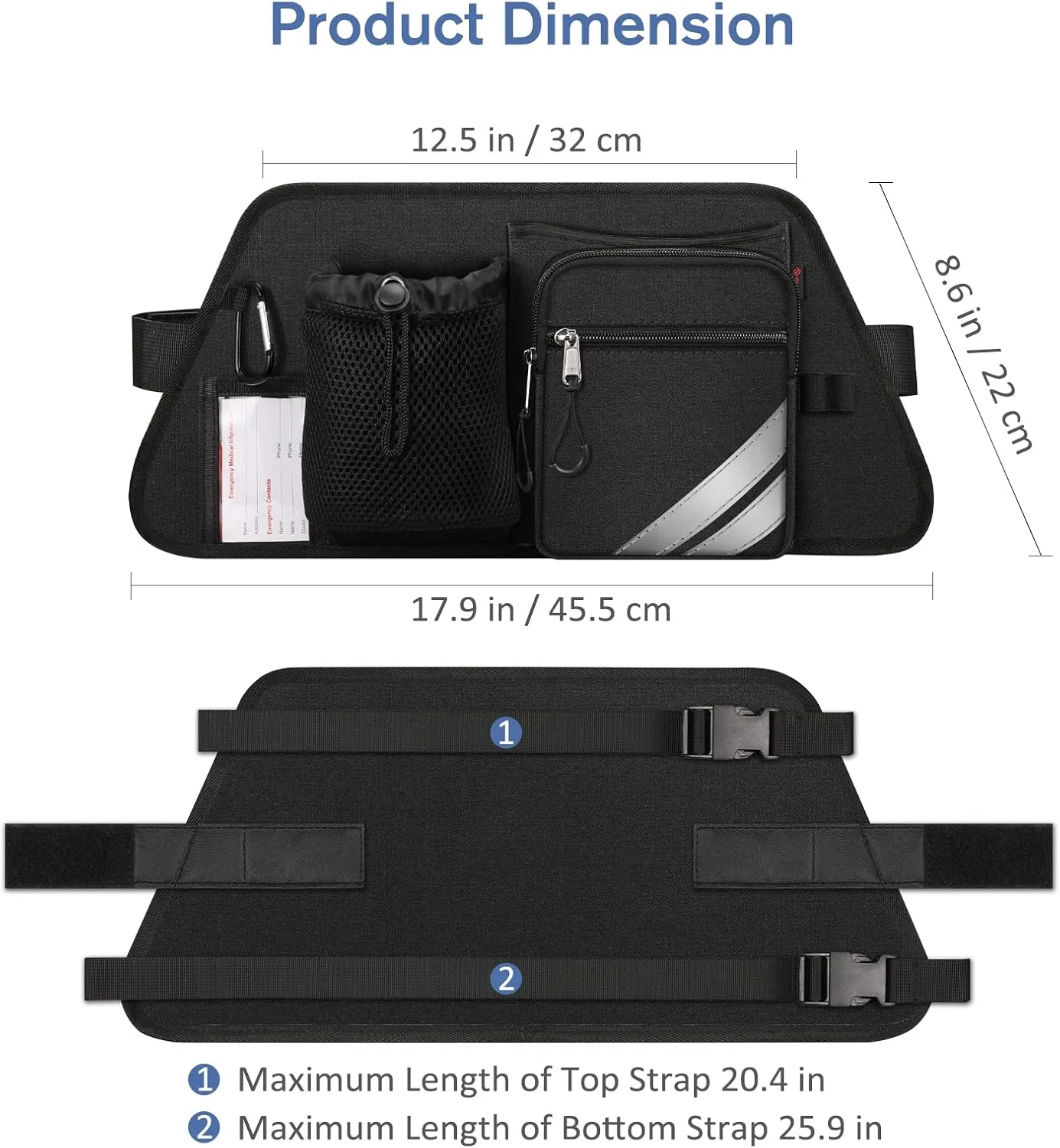 کیف نگهداری جانبی رولیتور FINPAC با جا لیوانی برای واکرهای باریاتریک، ویلچرها - سازمان دهنده لوازم جانبی رولیتور با جای تلفن، خودکار، عینک، کیف عصای تاشو برای سالمندان