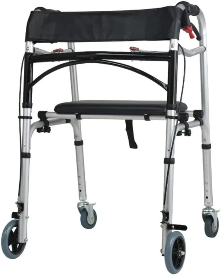 واکر رولیتور اسمن عصای پیاده روی چند منظوره قابل حمل آلیاژ آلومینیومی کمک به راه رفتن توانبخشی دستگاه راه رفتن سالمندان واکر صندلی قابل تنظیم واکر چرخ دار فولادی