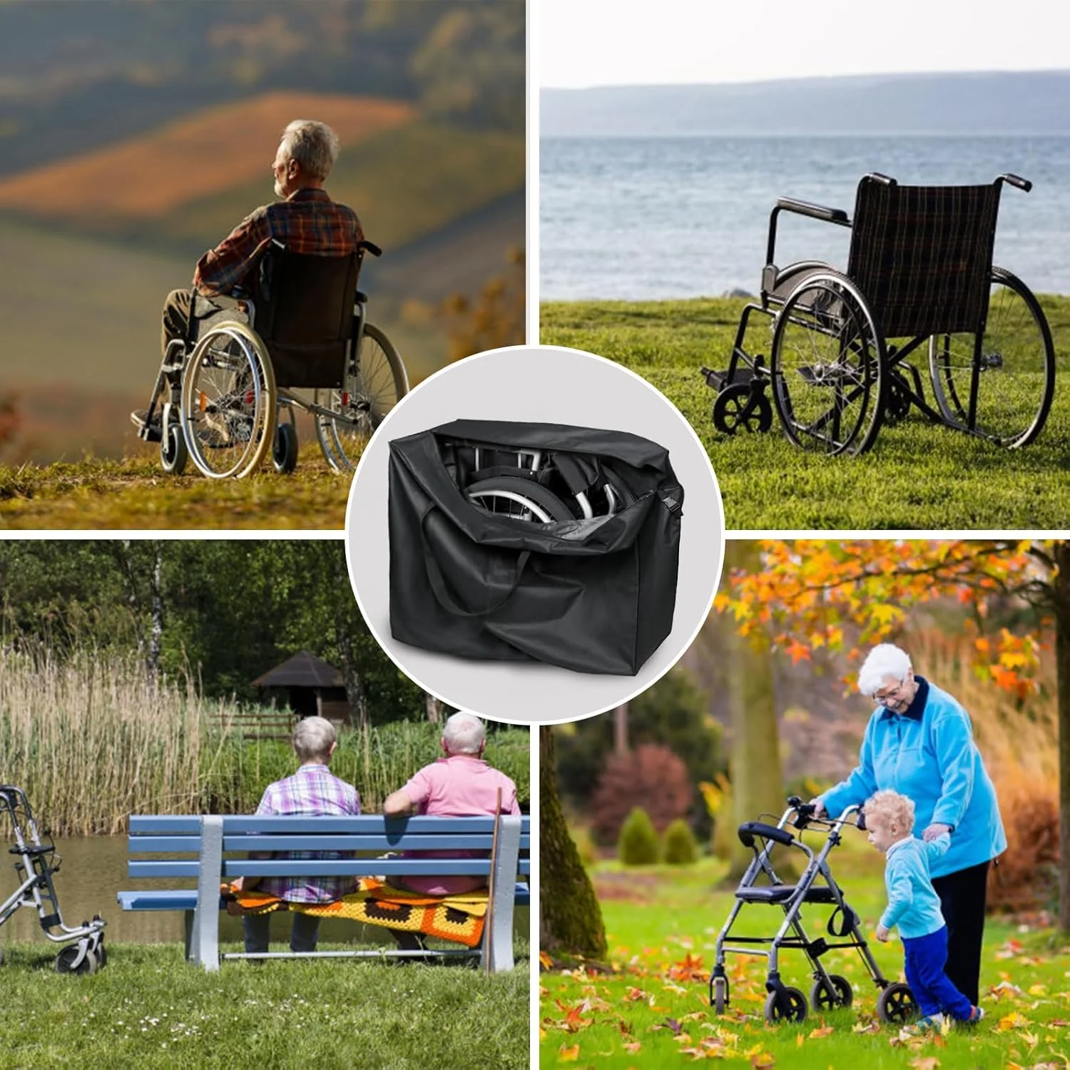 کیف رولیتور Fizentia، کیف ویلچر برای سالمندان و کالسکه، کیف واکر مسافرتی برای واکر تاشو، لوازم جانبی رولیتور تاشو (45''Lx15''Wx39''H)