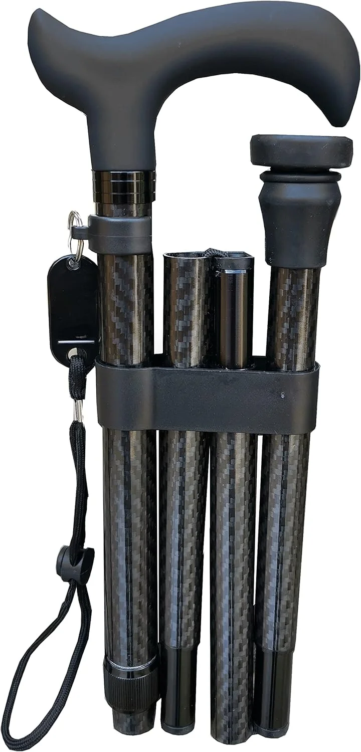 عصای پیاده روی تاشو 4 تکه فیبر کربنی لوکس Essential Products با دسته نرم - قابل تنظیم از 85 تا 95 سانتی متر