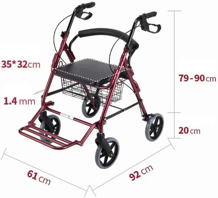 واکر، واکر رولیتور ویلچیر برقی با صندلی، واکر چرخ دار آلیاژ آلومینیوم با چرخ های 8 اینچی تا 350 پوند را پشتیبانی می کند، واکر پزشکی، سورپرایز کوچک بورگوندی