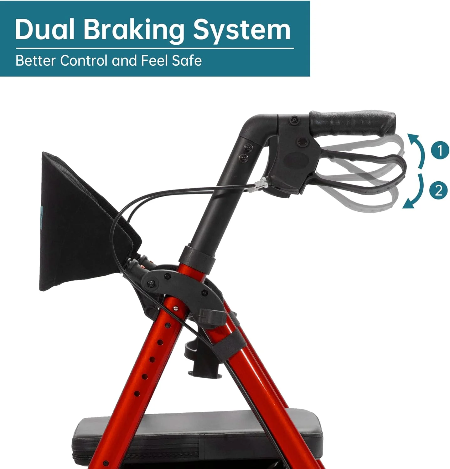 رولیتور همه کاره ELENKER با چرخ های غیر بادی 10 اینچی، صندلی و پشتی اسفنجی، فریم قابل تنظیم برای سالمندان، قرمز رولیتور همه کاره ELENKER با چرخ های غیر بادی 10 اینچی، صندلی و پشتی اسفنجی، فریم قابل تنظیم برای سالمندان، قرمز