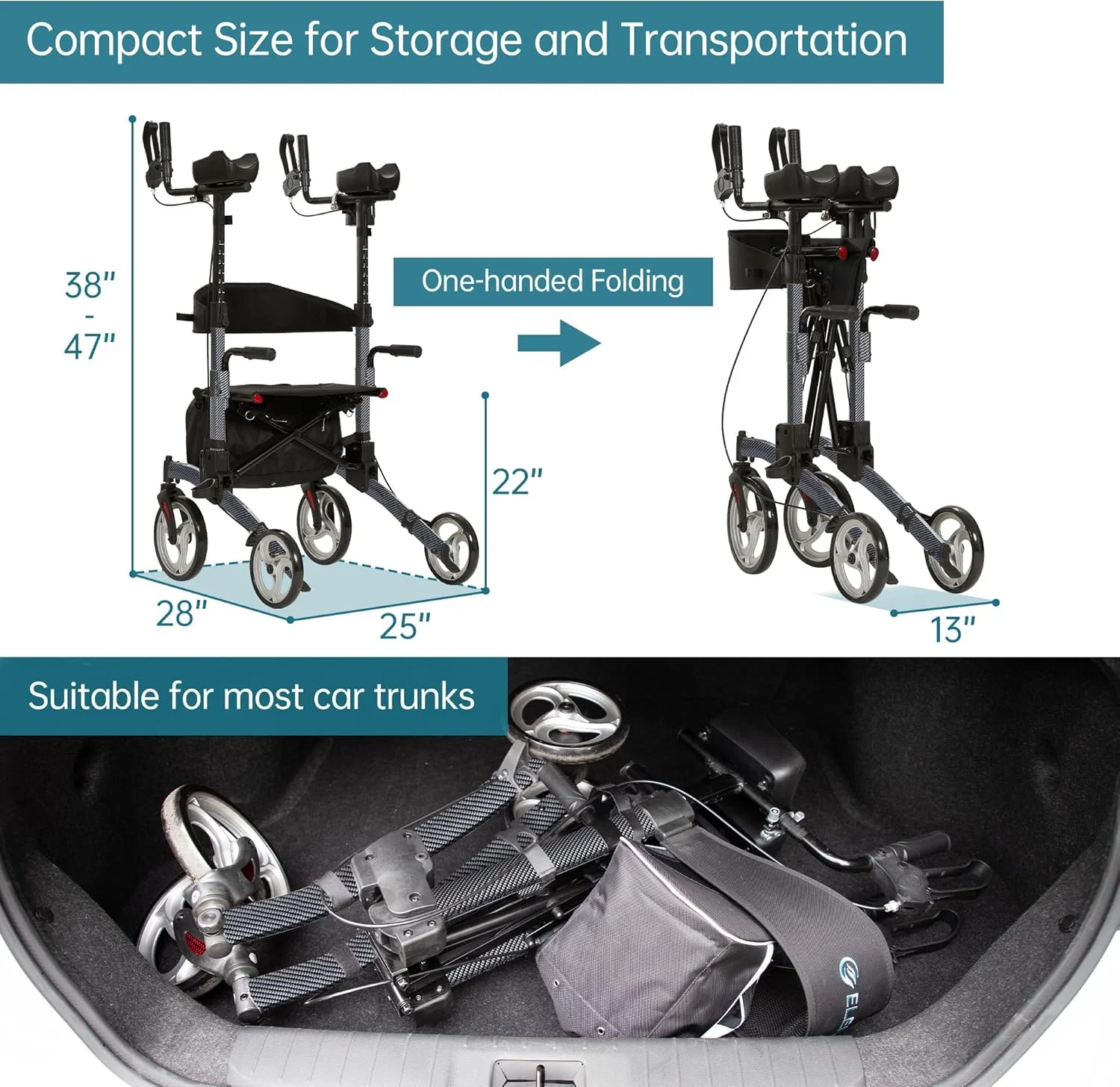 واکر ایستاده ELENKER، واکر رولیتور تاشو با چرخهای جلویی 10 اینچی، تکیهگاه بازو، نشیمنگاه و پشتی برای سالمندان و بزرگسالان، رنگ: مشکی فیبر کربنی واکر ایستاده ELENKER، واکر رولیتور تاشو با چرخهای جلویی 10 اینچی، تکیهگاه بازو، نشیمنگاه و پشتی برای سالمندان و بزرگسالان، رنگ: مشکی فیبر کربنی