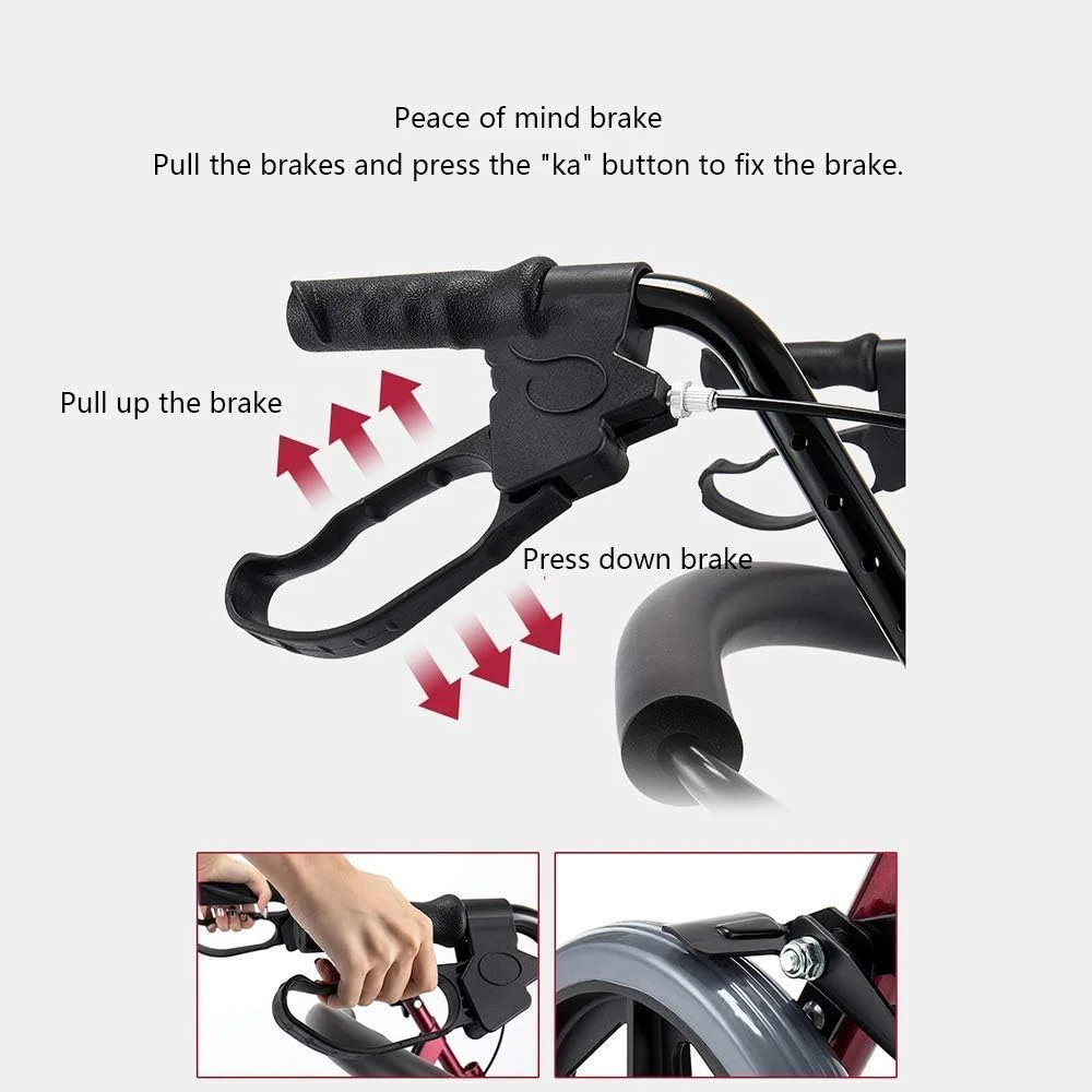 واکر، واکر رولیتور ویلچیر برقی با صندلی، واکر چرخ دار آلیاژ آلومینیوم با چرخ های 8 اینچی تا 350 پوند را پشتیبانی می کند، واکر پزشکی، سورپرایز کوچک بورگوندی