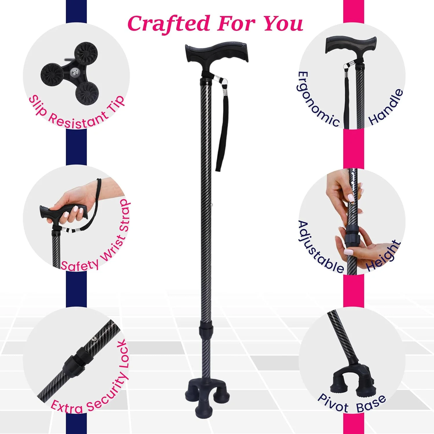 عصای سه پایه پیاده روی Dr. Aid برای آقایان و بانوان - تاشو، قابل تنظیم و جمع شدنی، عصای پیاده روی سنگین برای سالمندان - عصای فیبر کربنی مشکی، تحمل وزن 180 کیلوگرم، عصای تعادلی برای بانوان و آقایان عصای سه پایه پیاده روی Dr. Aid برای آقایان و بانوان - تاشو، قابل تنظیم و جمع شدنی، عصای پیاده روی سنگین برای سالمندان - عصای فیبر کربنی مشکی، تحمل وزن 180 کیلوگرم، عصای تعادلی برای بانوان و آقایان